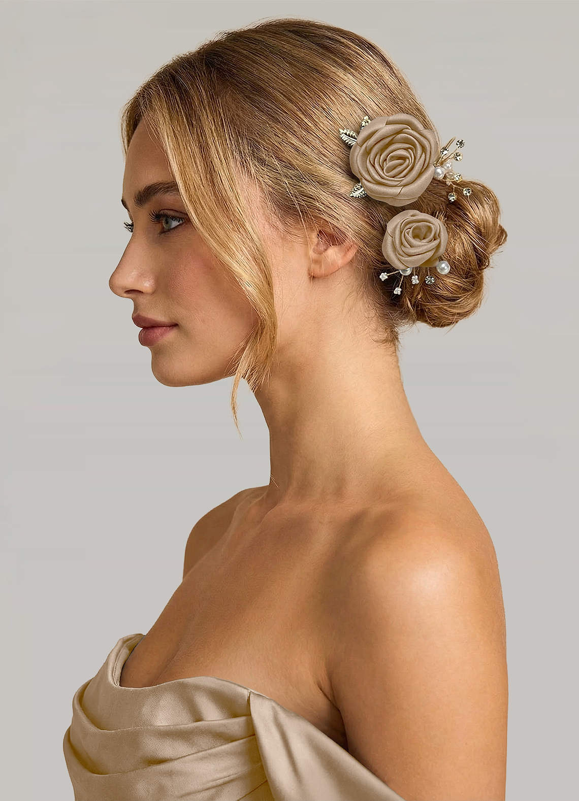 Matching Color Matte Satin Rose Hairpin Set — taupe — 图 241/244