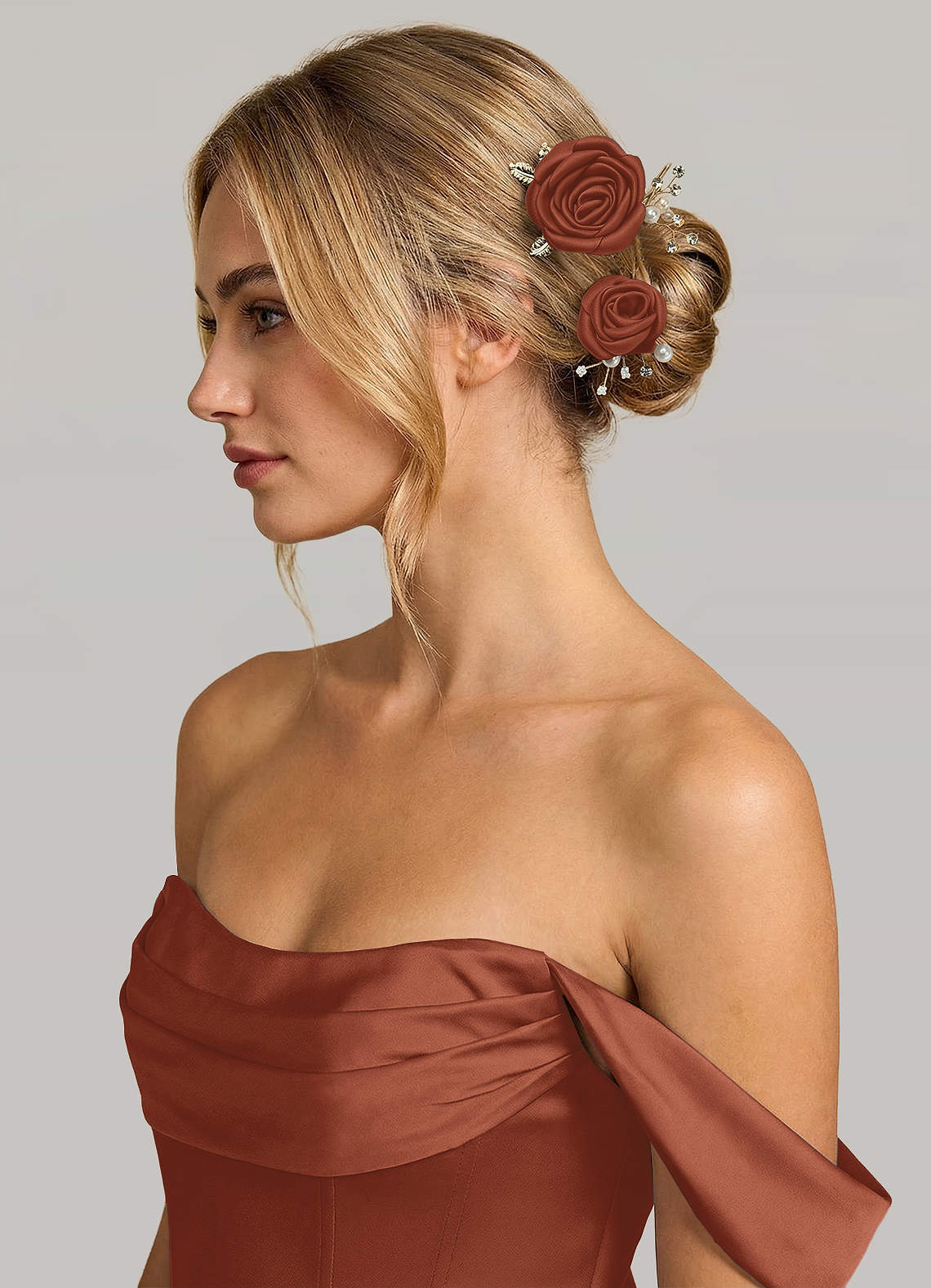 Matching Color Matte Satin Rose Hairpin Set — Auburn — 图 111/244