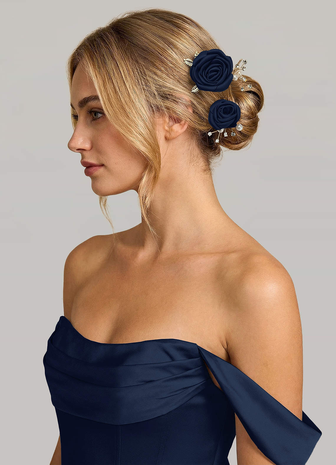 Matching Color Matte Satin Rose Hairpin Set — Dark Navy — 图 83/244