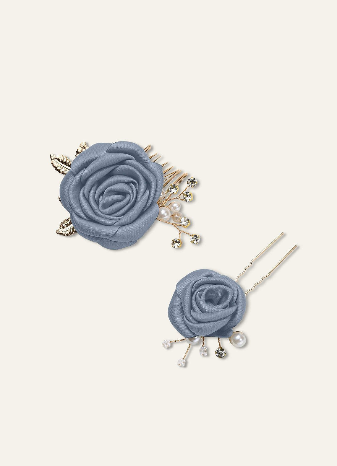 Matching Color Matte Satin Rose Hairpin Set — dusty blue — 图 16/244