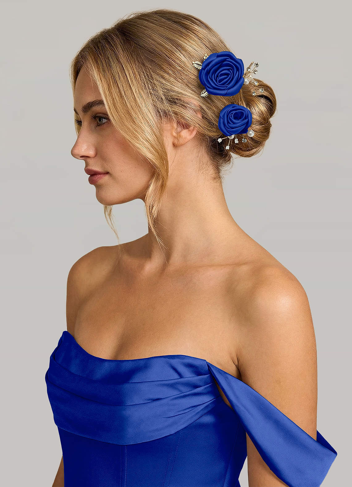 Matching Color Matte Satin Rose Hairpin Set — Royal Blue — 图 75/244