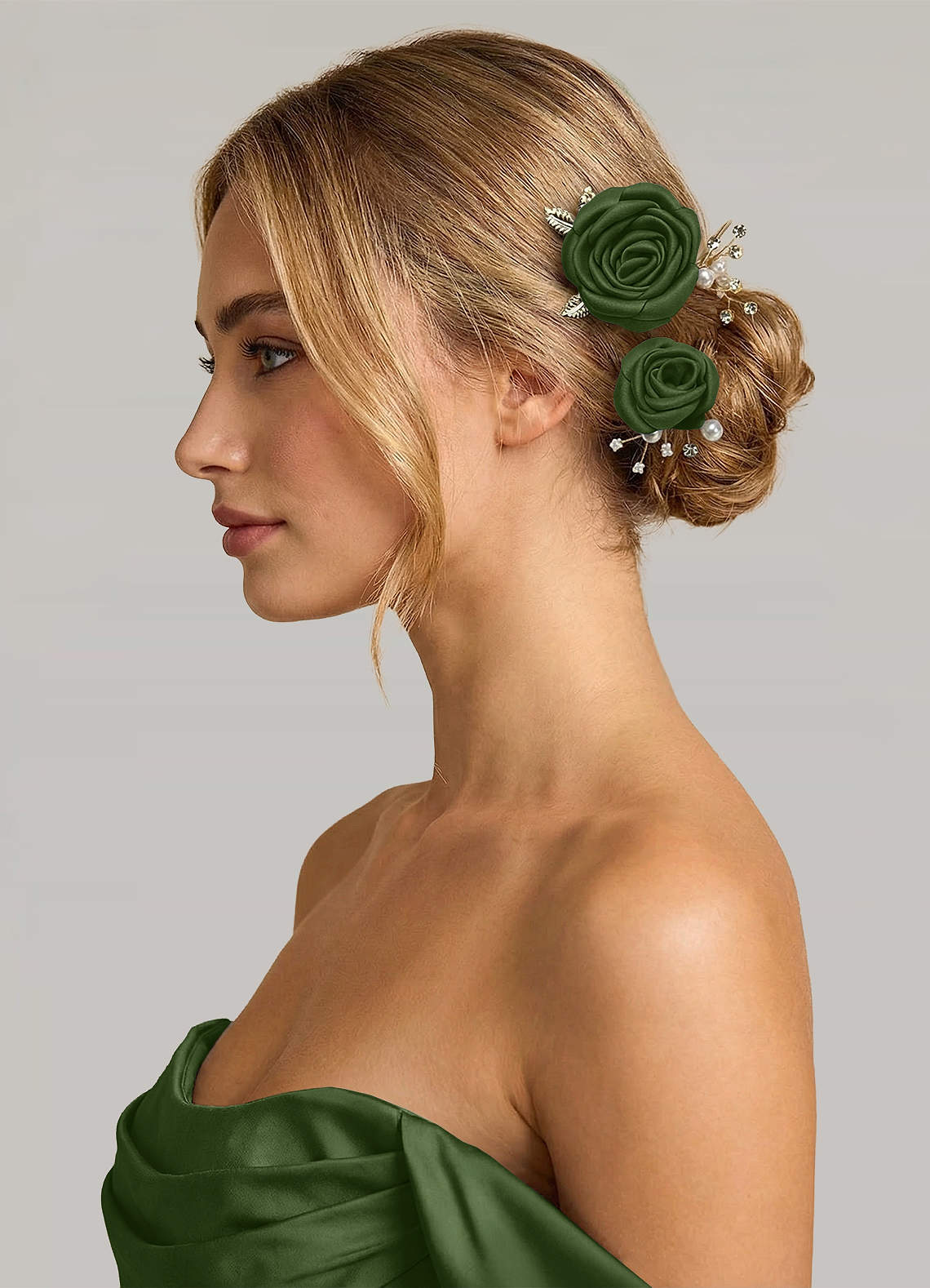 Matching Color Matte Satin Rose Hairpin Set — Olive — 图 190/244