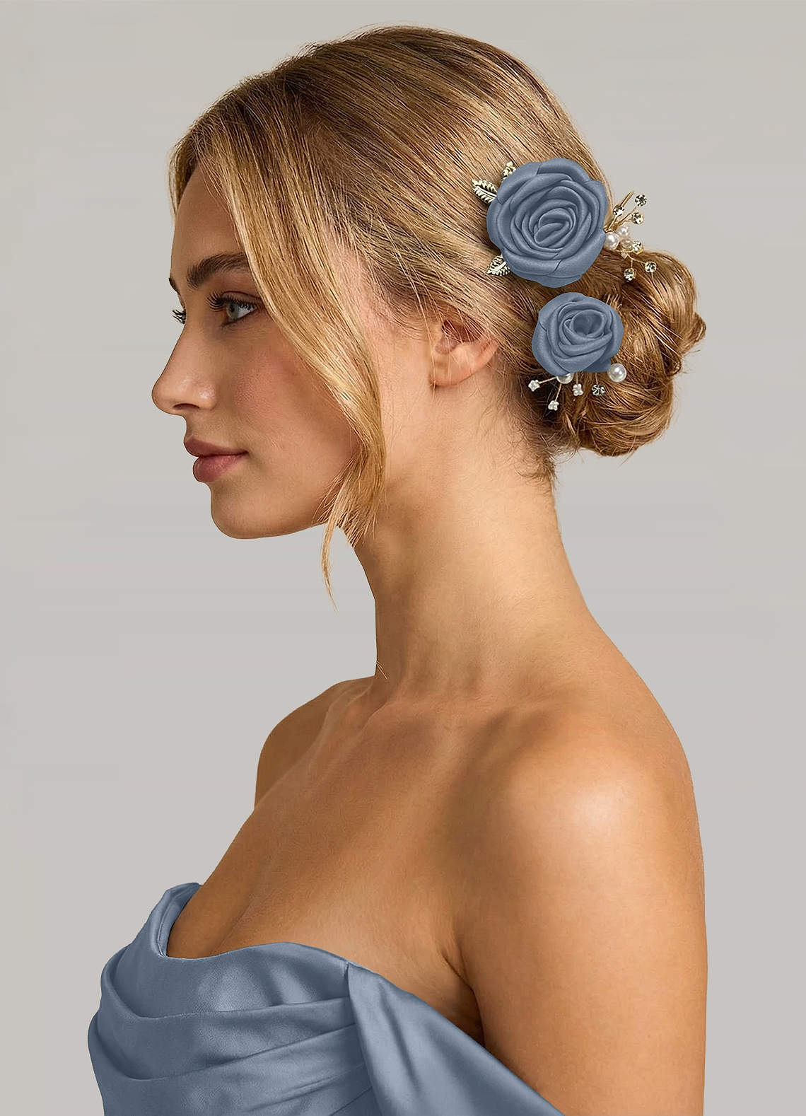 Matching Color Matte Satin Rose Hairpin Set — dusty blue — 图 199/244