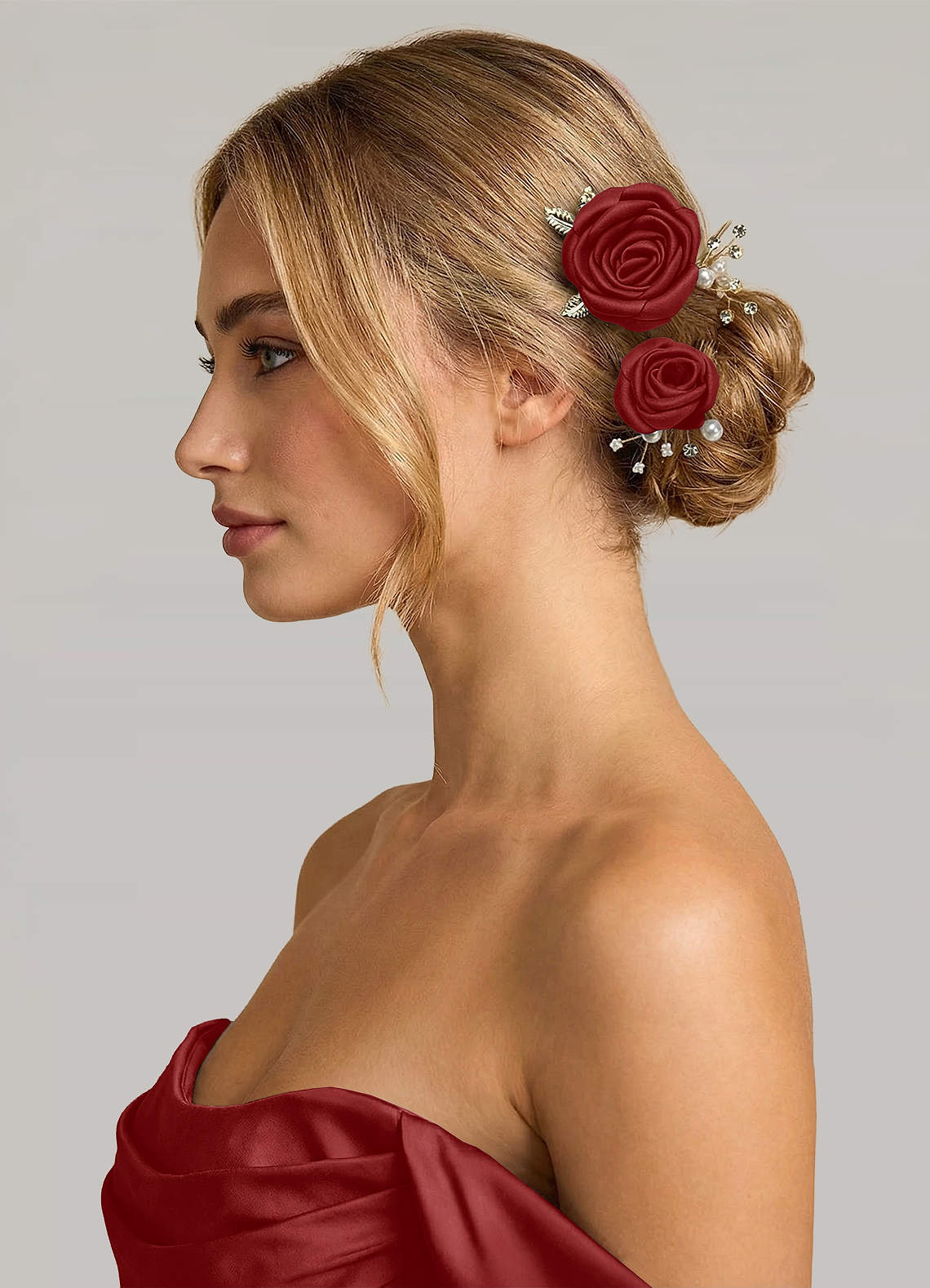 Matching Color Matte Satin Rose Hairpin Set — Rust — 图 226/244