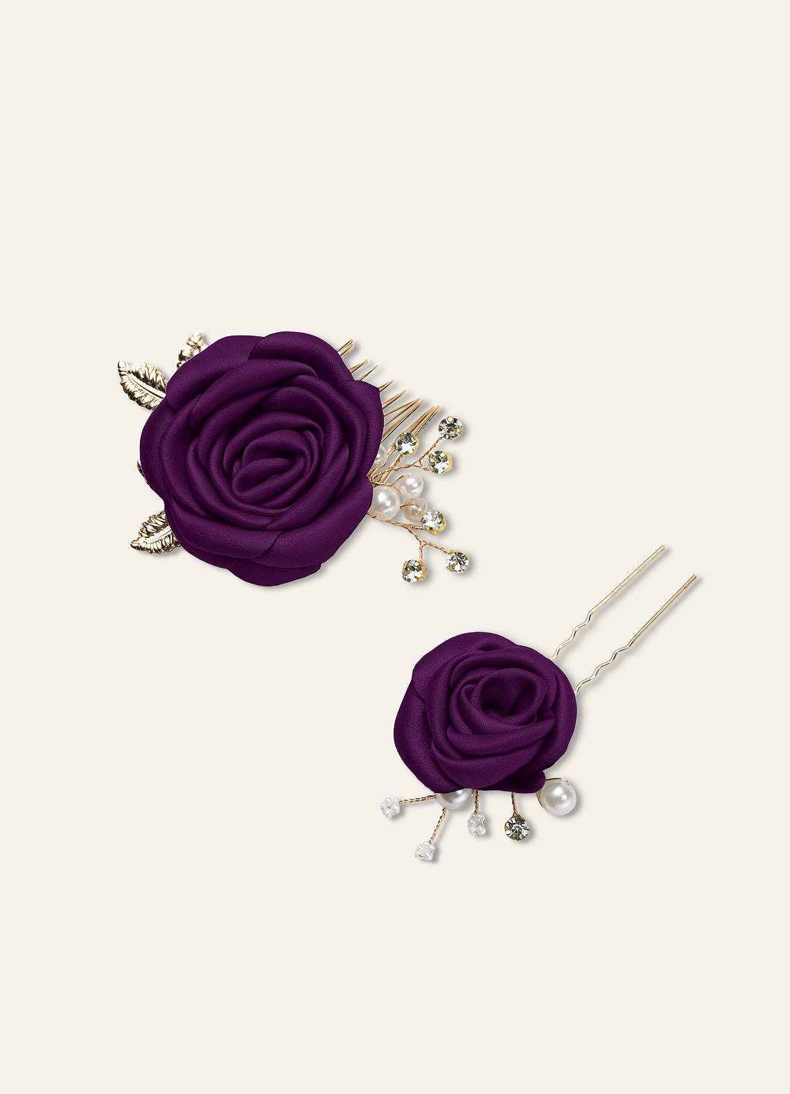 Matching Color Matte Satin Rose Hairpin Set — Grape — 图 40/244
