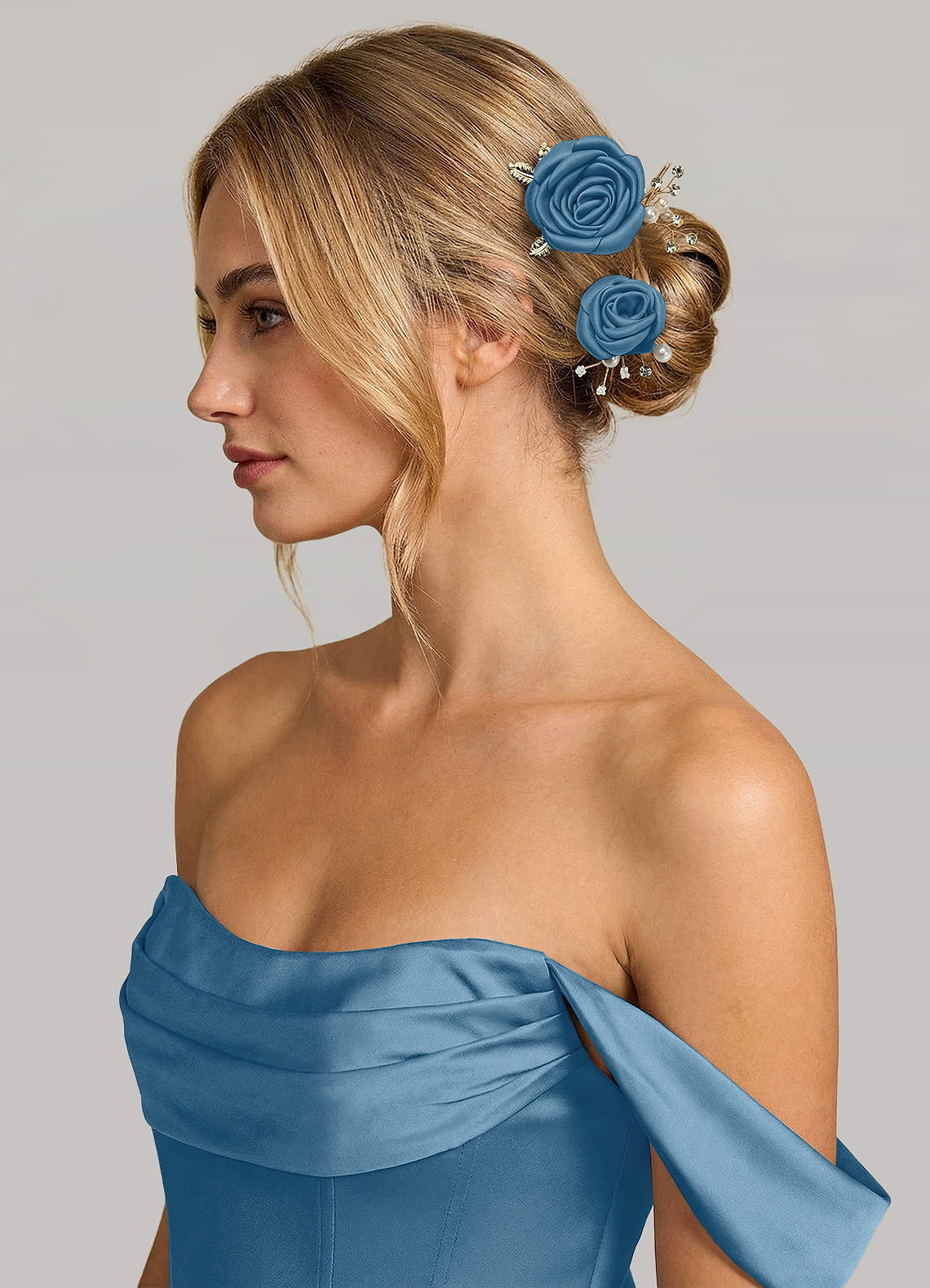Matching Color Matte Satin Rose Hairpin Set — Steel Blue — 图 76/244