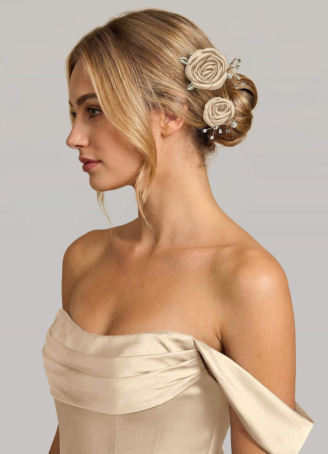 Matching Color Matte Satin Rose Hairpin Set — champagne — 图 118/244