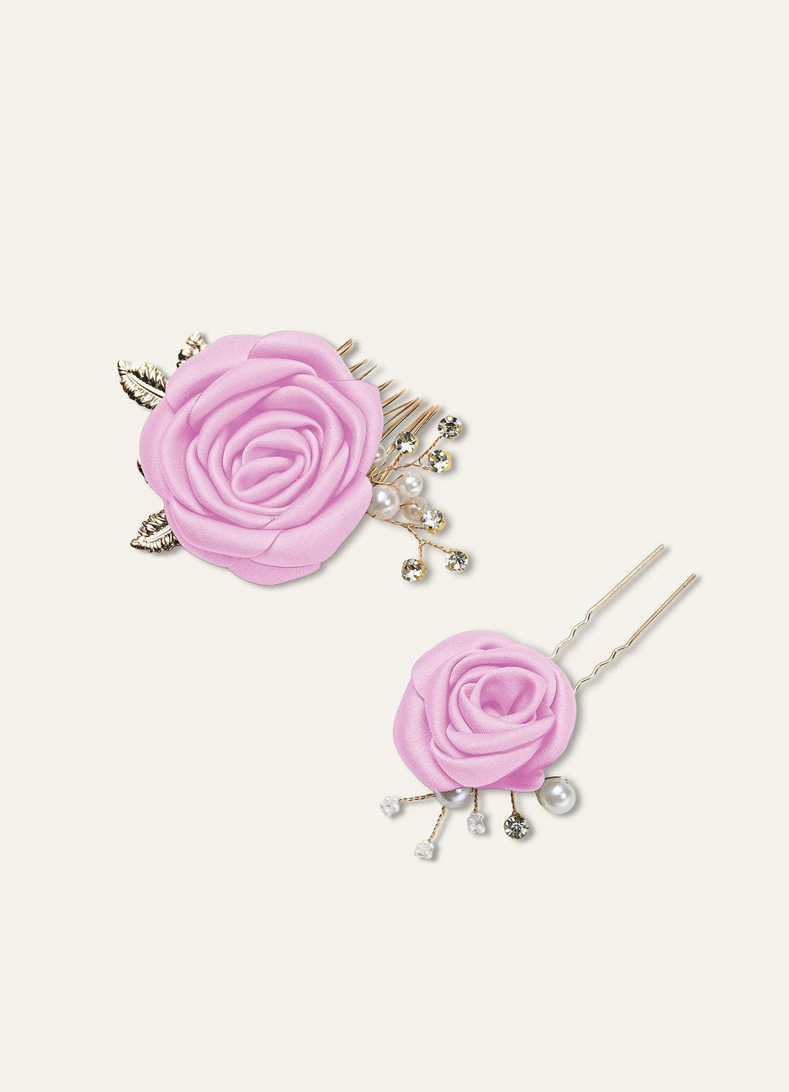 Matching Color Matte Satin Rose Hairpin Set — candy pink — 图 29/244