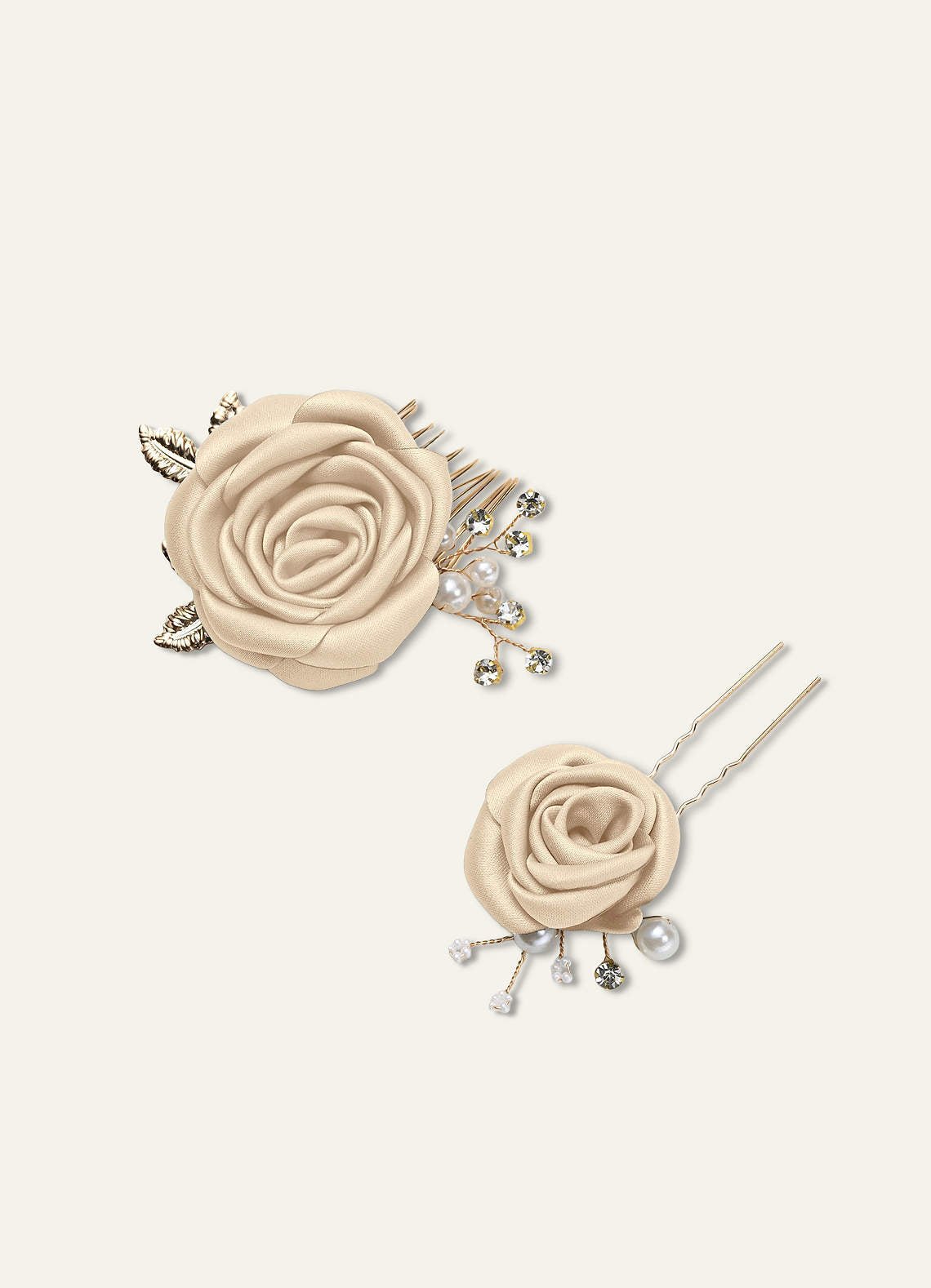 Matching Color Matte Satin Rose Hairpin Set — champagne — 图 57/244