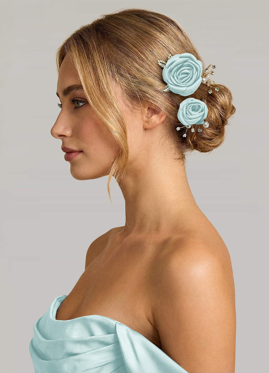 Matching Color Matte Satin Rose Hairpin Set — Sea Glass — 图 196/244