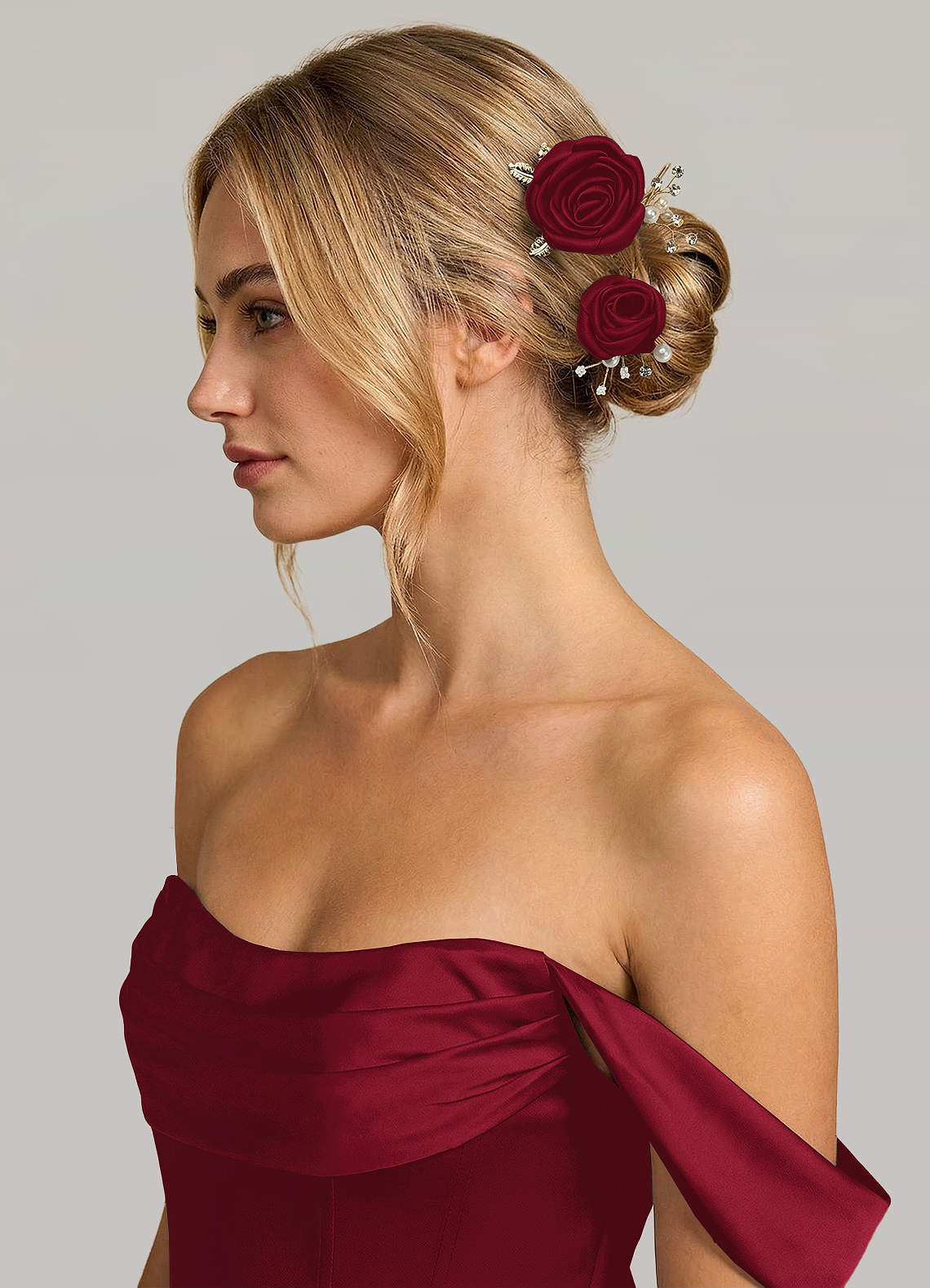 Matching Color Matte Satin Rose Hairpin Set — Burgundy — 图 108/244