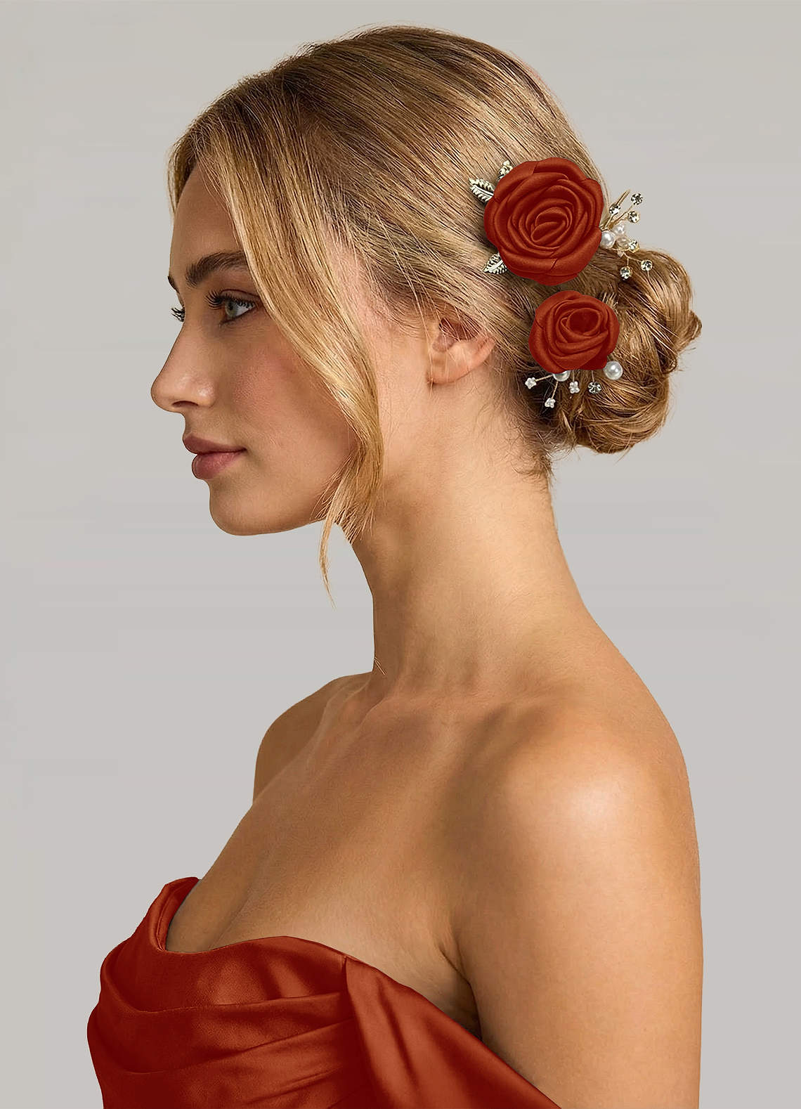 Matching Color Matte Satin Rose Hairpin Set — Paprika — 图 232/244