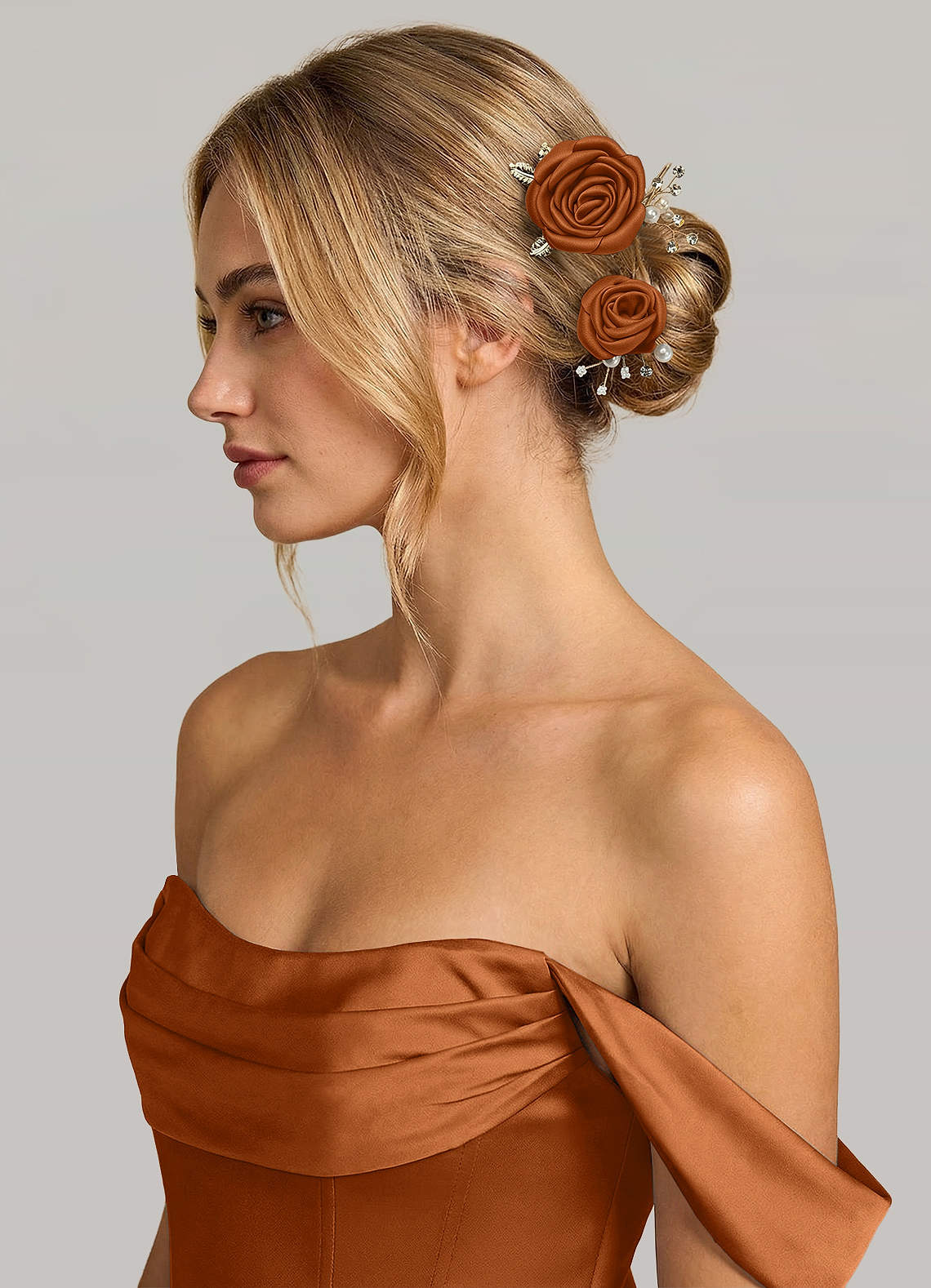 Matching Color Matte Satin Rose Hairpin Set — Copper — 图 106/244