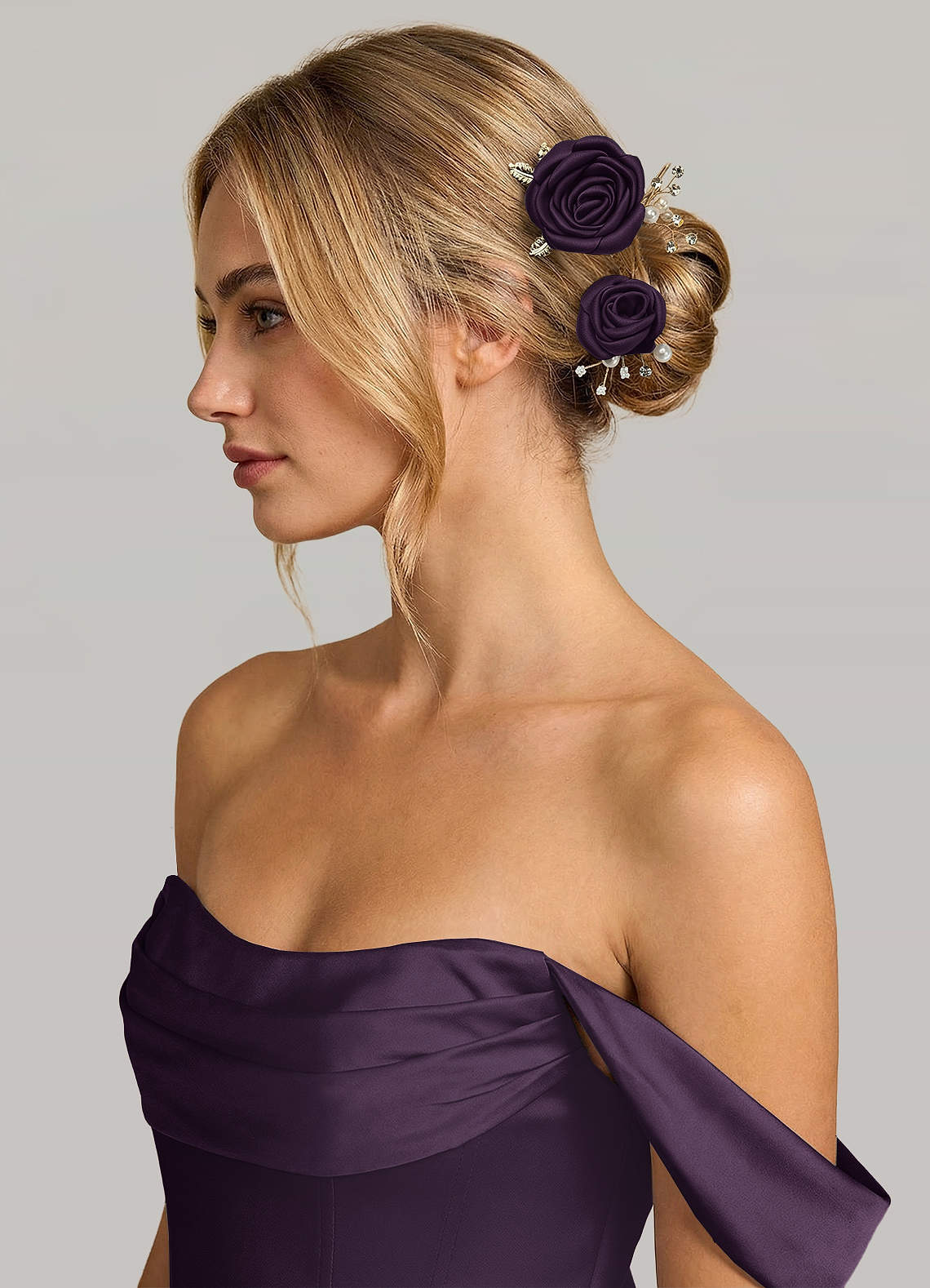 Matching Color Matte Satin Rose Hairpin Set — Plum — 图 102/244