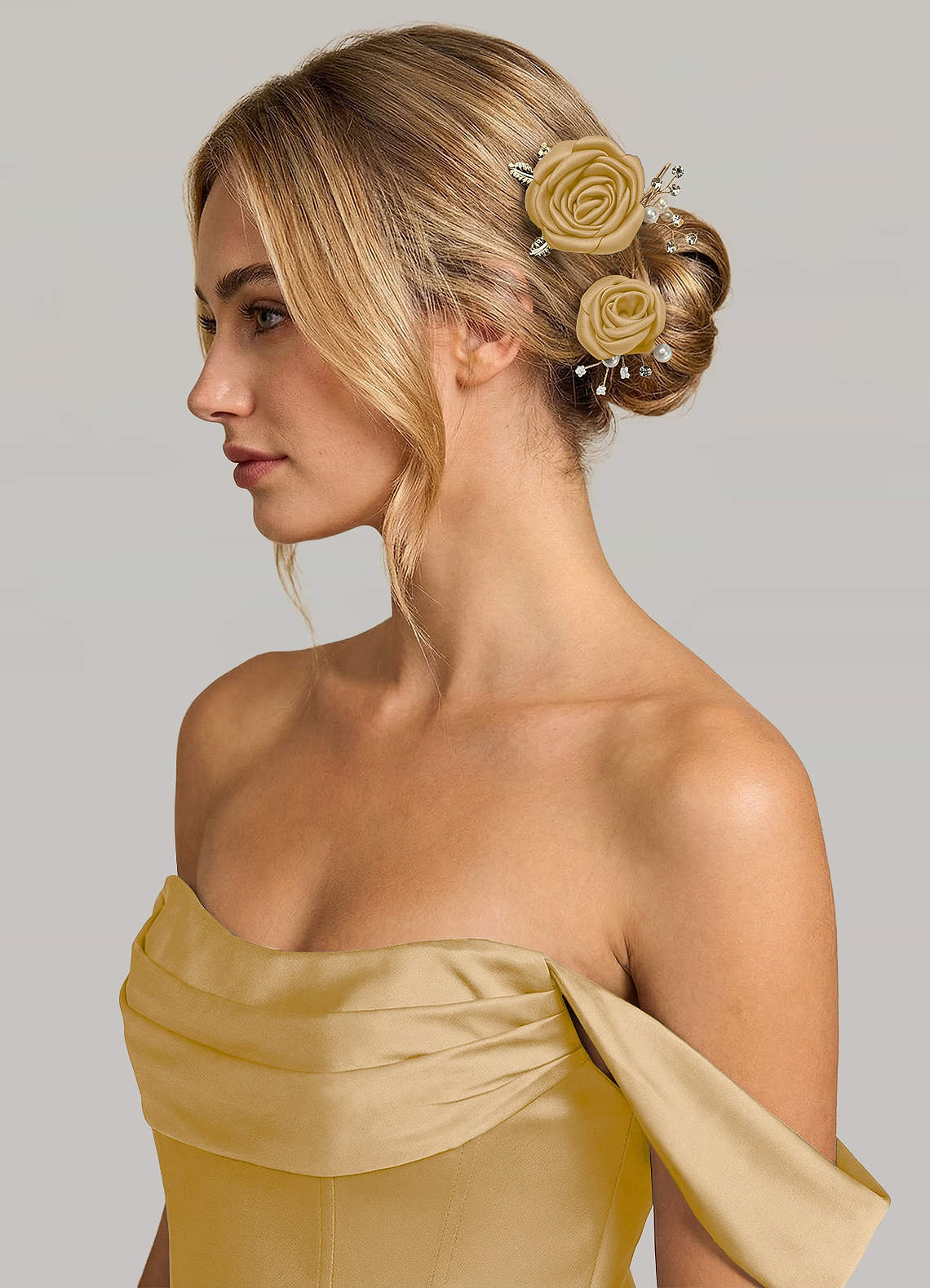 Matching Color Matte Satin Rose Hairpin Set — Gold — 图 115/244