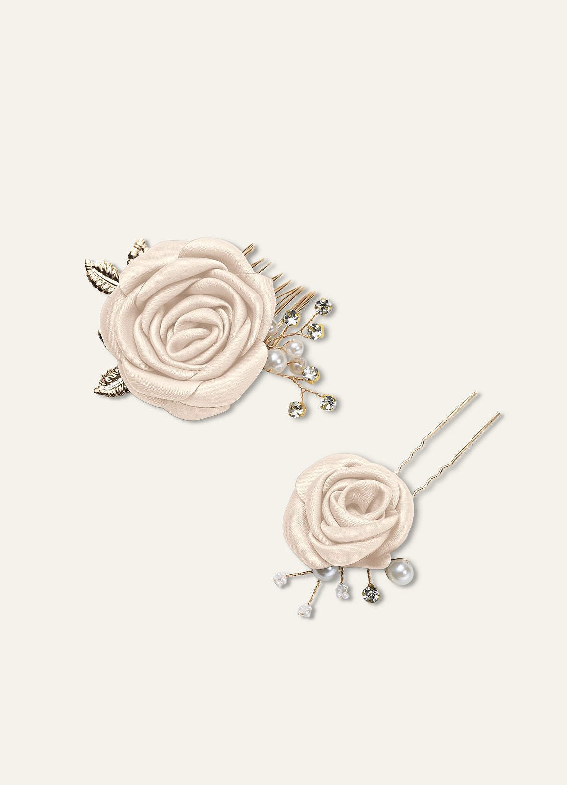 Matching Color Matte Satin Rose Hairpin Set — White Alabaster — 图 56/244