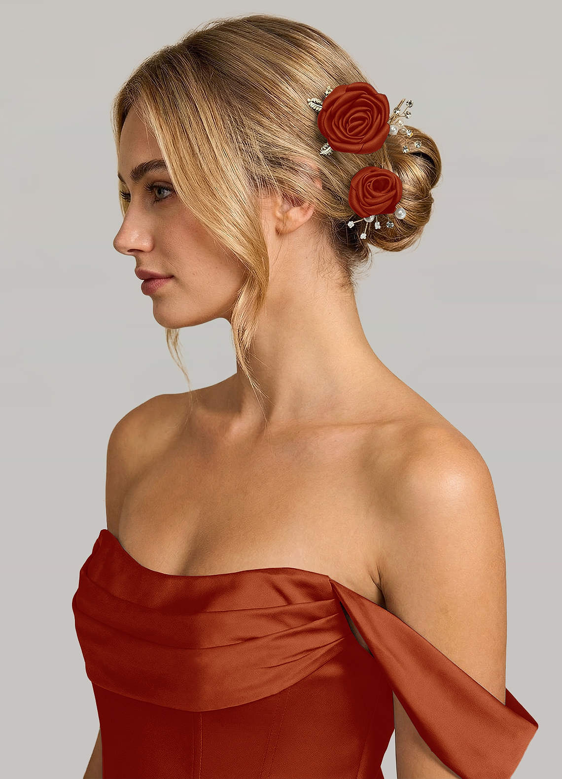 Matching Color Matte Satin Rose Hairpin Set — Paprika — 图 110/244