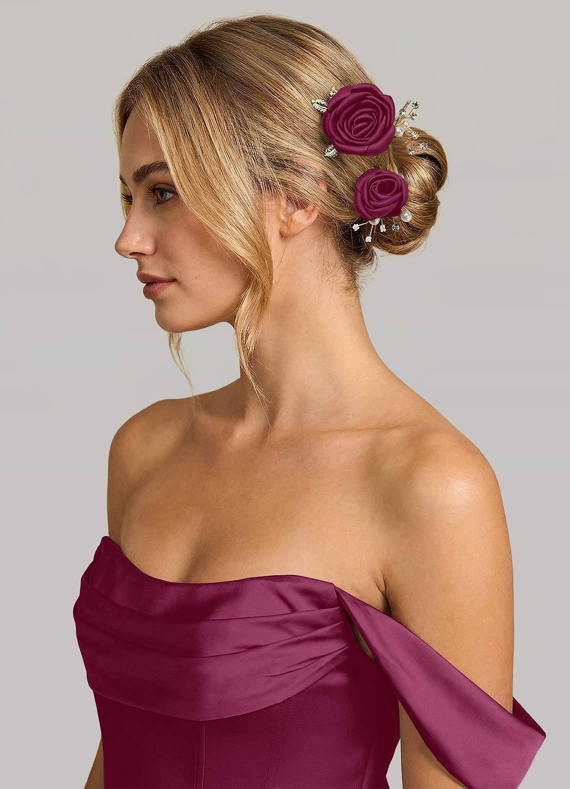 Matching Color Matte Satin Rose Hairpin Set — Mulberry — 图 103/244