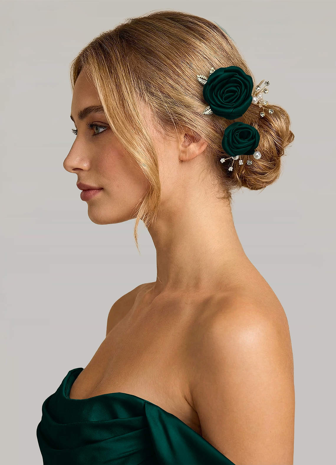 Matching Color Matte Satin Rose Hairpin Set — Pine — 图 193/244