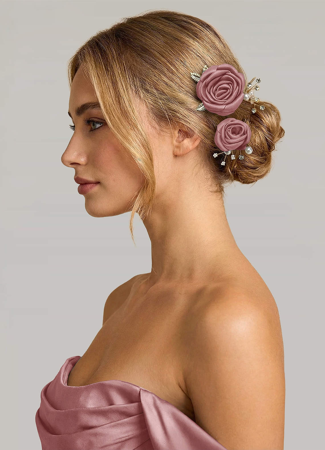 Matching Color Matte Satin Rose Hairpin Set — Dusty Rose — 图 207/244
