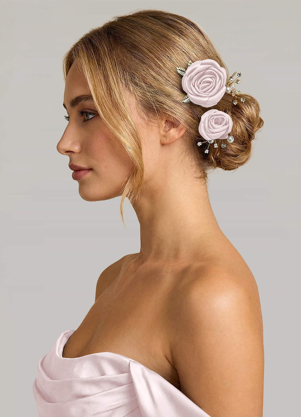Matching Color Matte Satin Rose Hairpin Set — Blushing Pink — 图 206/244