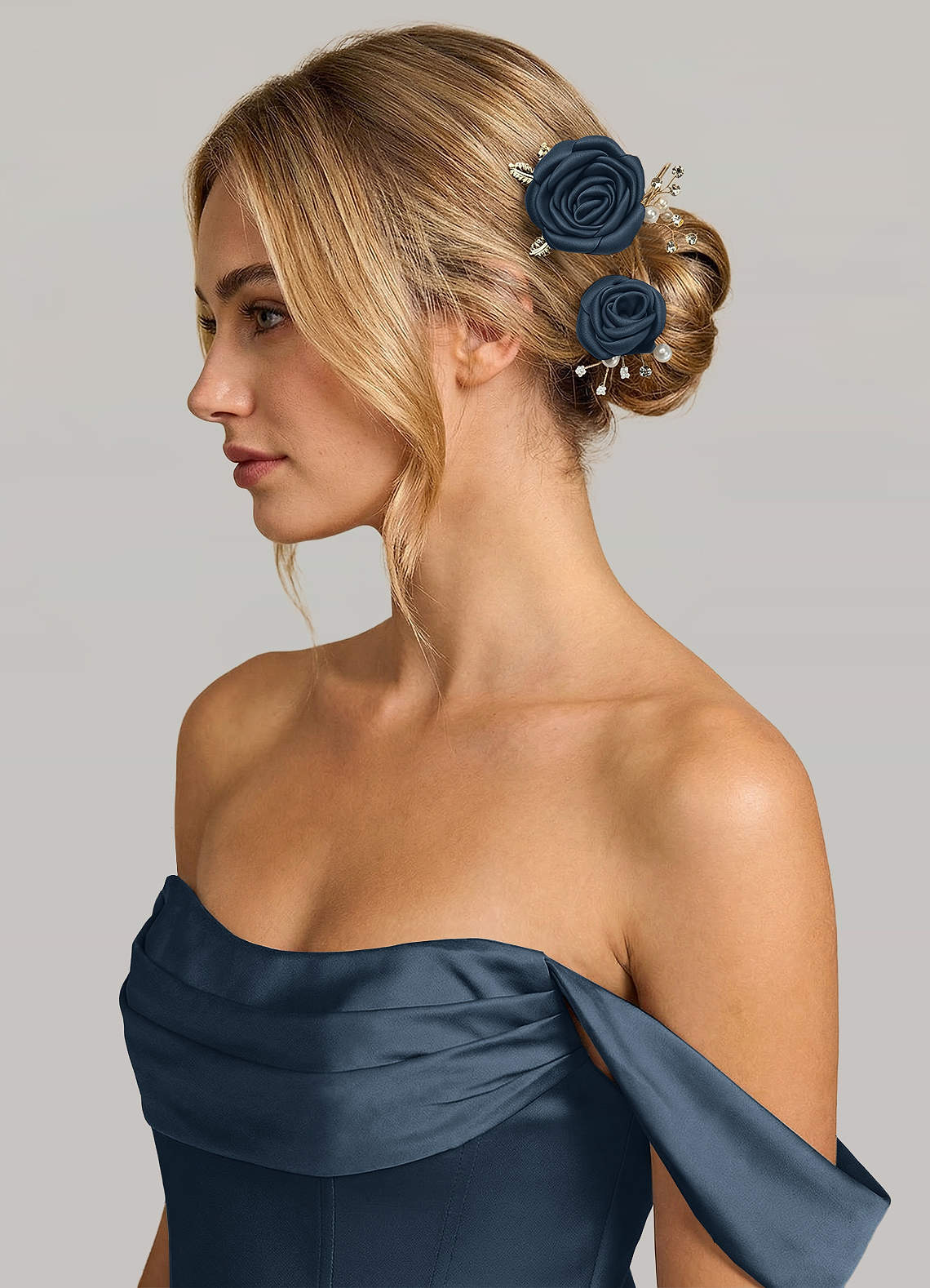 Matching Color Matte Satin Rose Hairpin Set — Neptune — 图 82/244