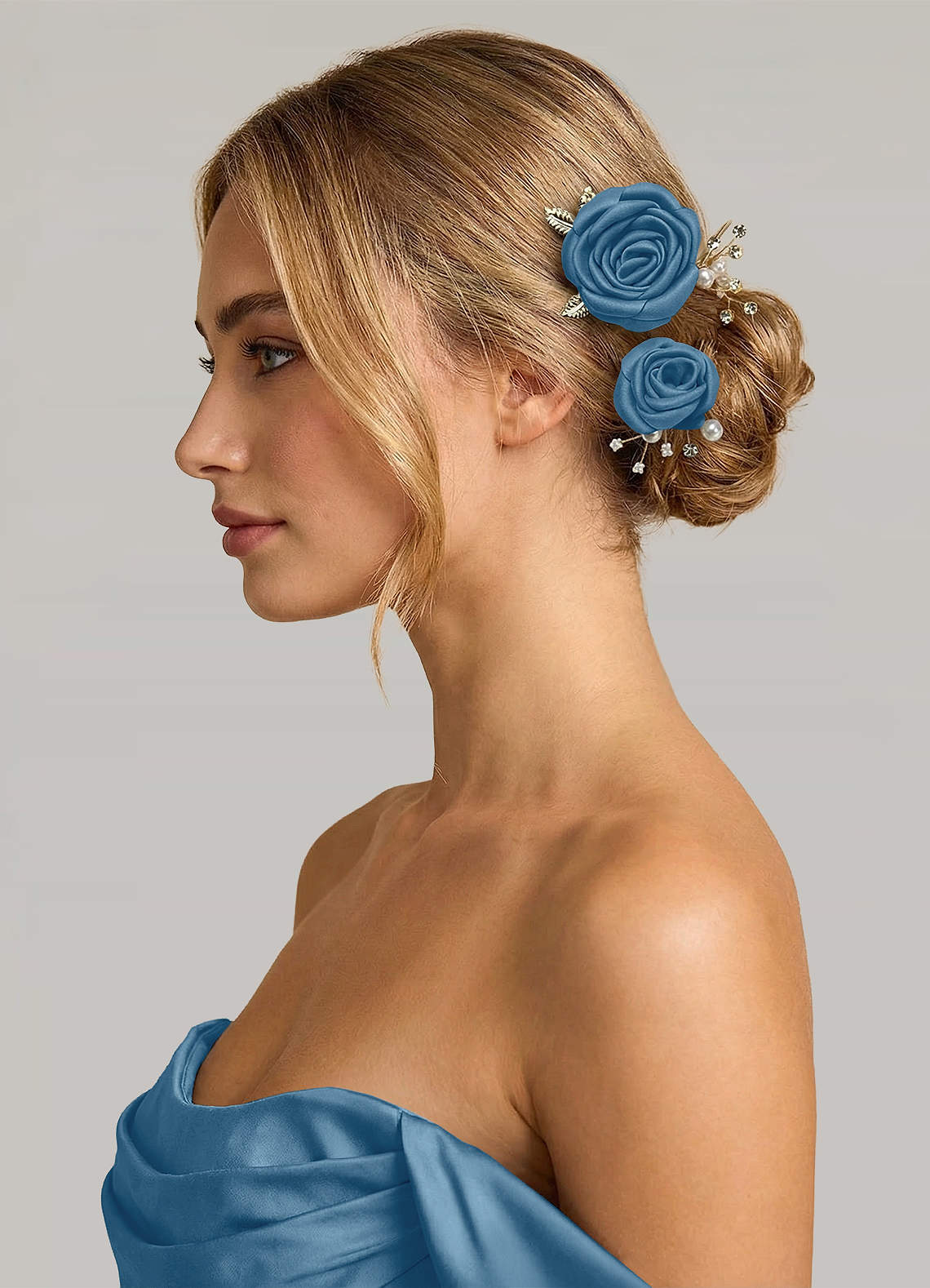 Matching Color Matte Satin Rose Hairpin Set — Steel Blue — 图 198/244