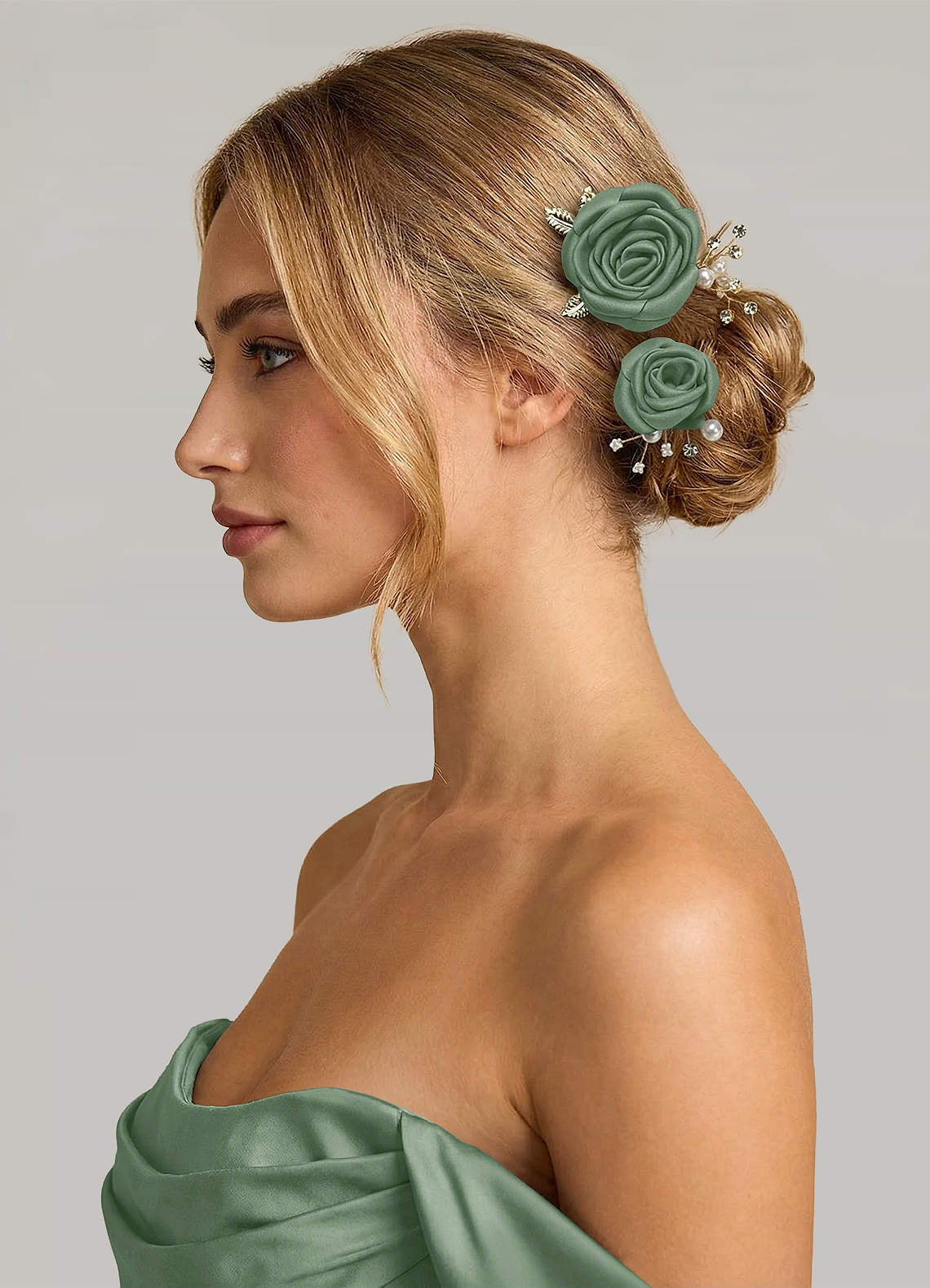 Matching Color Matte Satin Rose Hairpin Set — matcha — 图 187/244