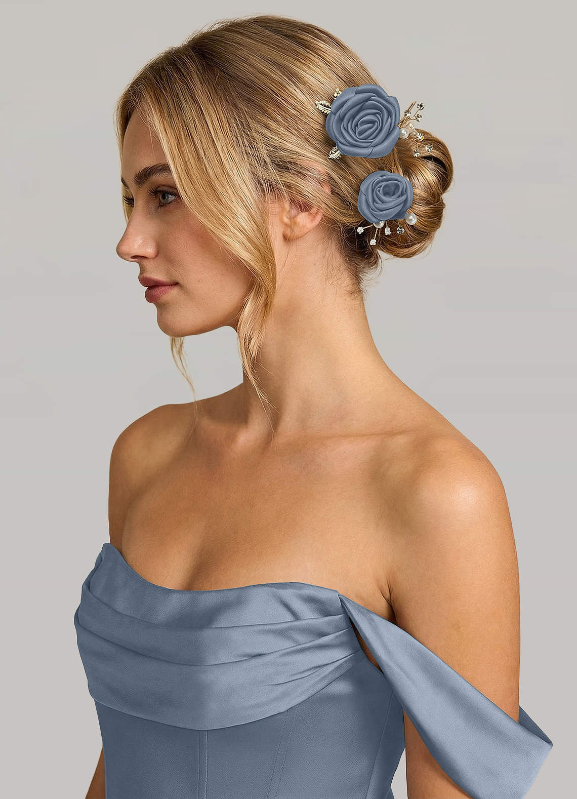 Matching Color Matte Satin Rose Hairpin Set — dusty blue — 图 77/244