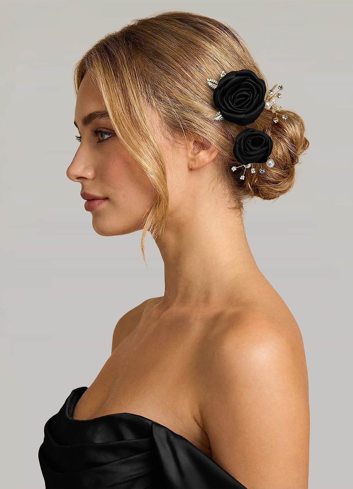 Matching Color Matte Satin Rose Hairpin Set — black — 图 242/244