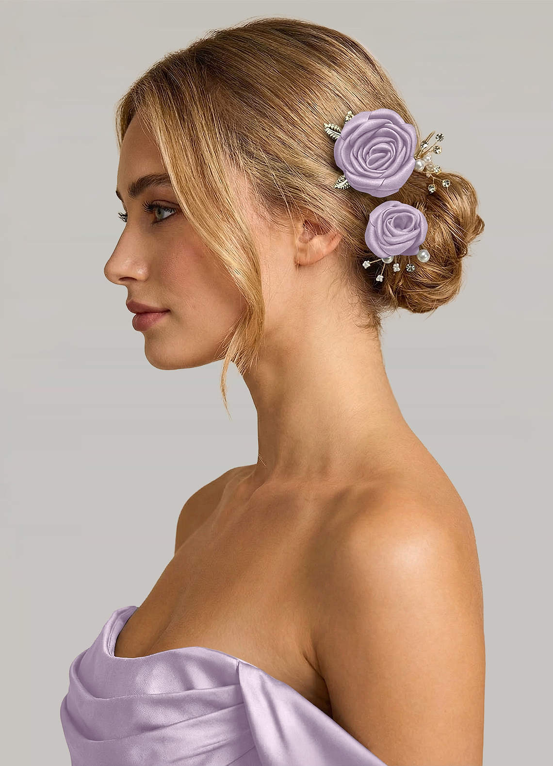 Matching Color Matte Satin Rose Hairpin Set — Frosted Lilac — 图 215/244