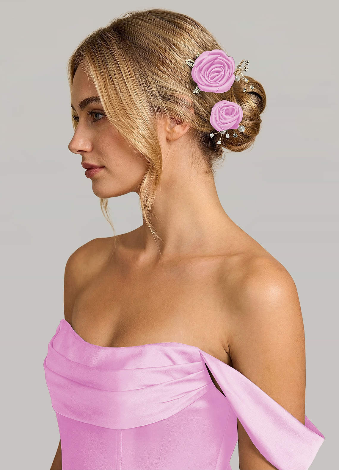 Matching Color Matte Satin Rose Hairpin Set — candy pink — 图 90/244