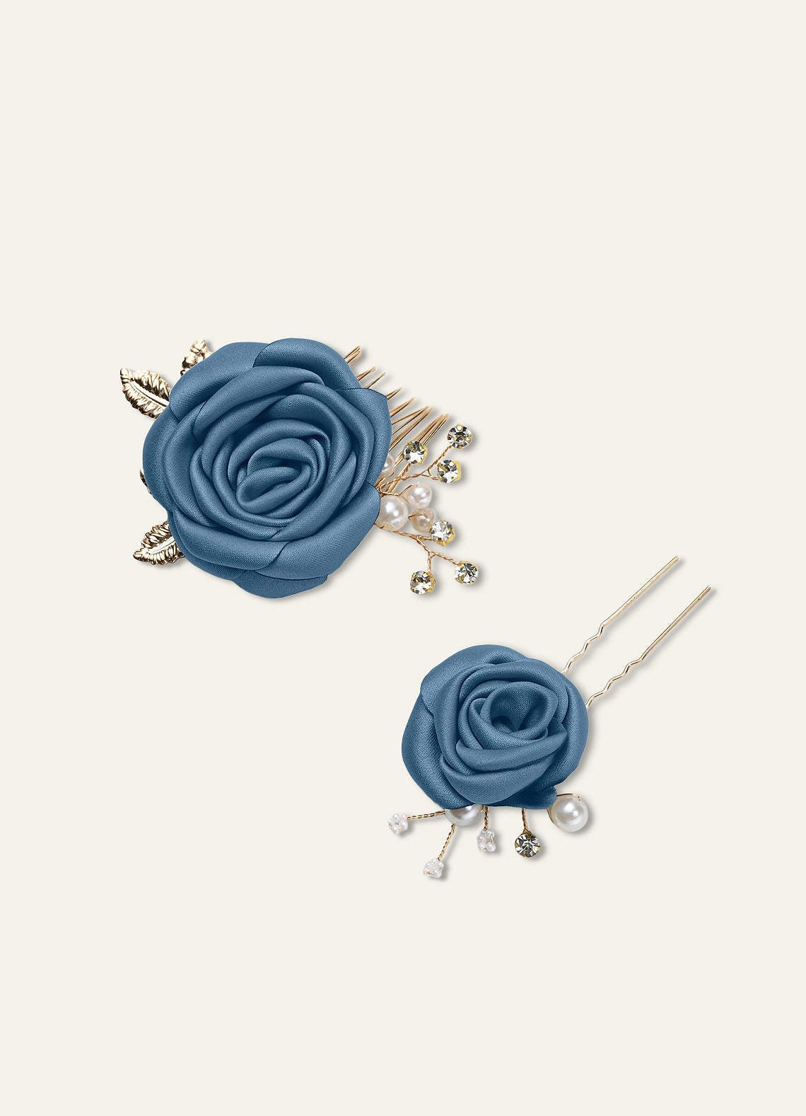 Matching Color Matte Satin Rose Hairpin Set — Bermuda — 图 19/244