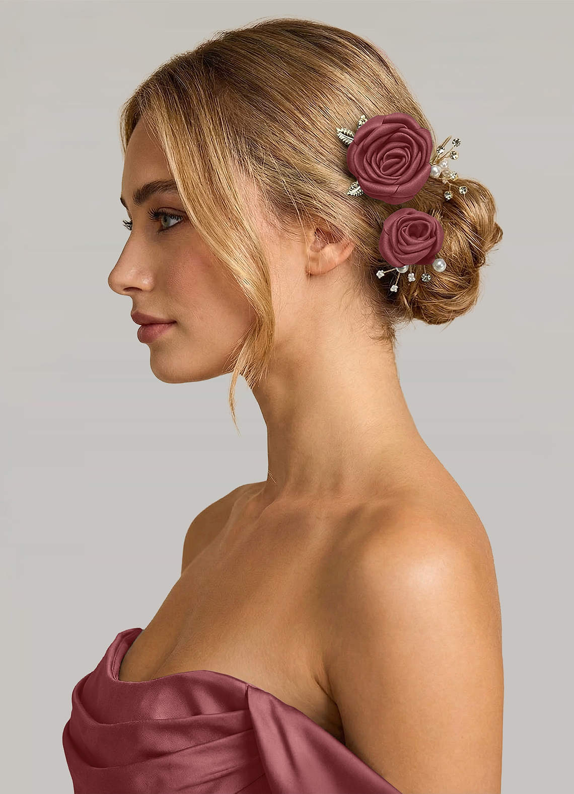 Matching Color Matte Satin Rose Hairpin Set — Amethyst — 图 220/244