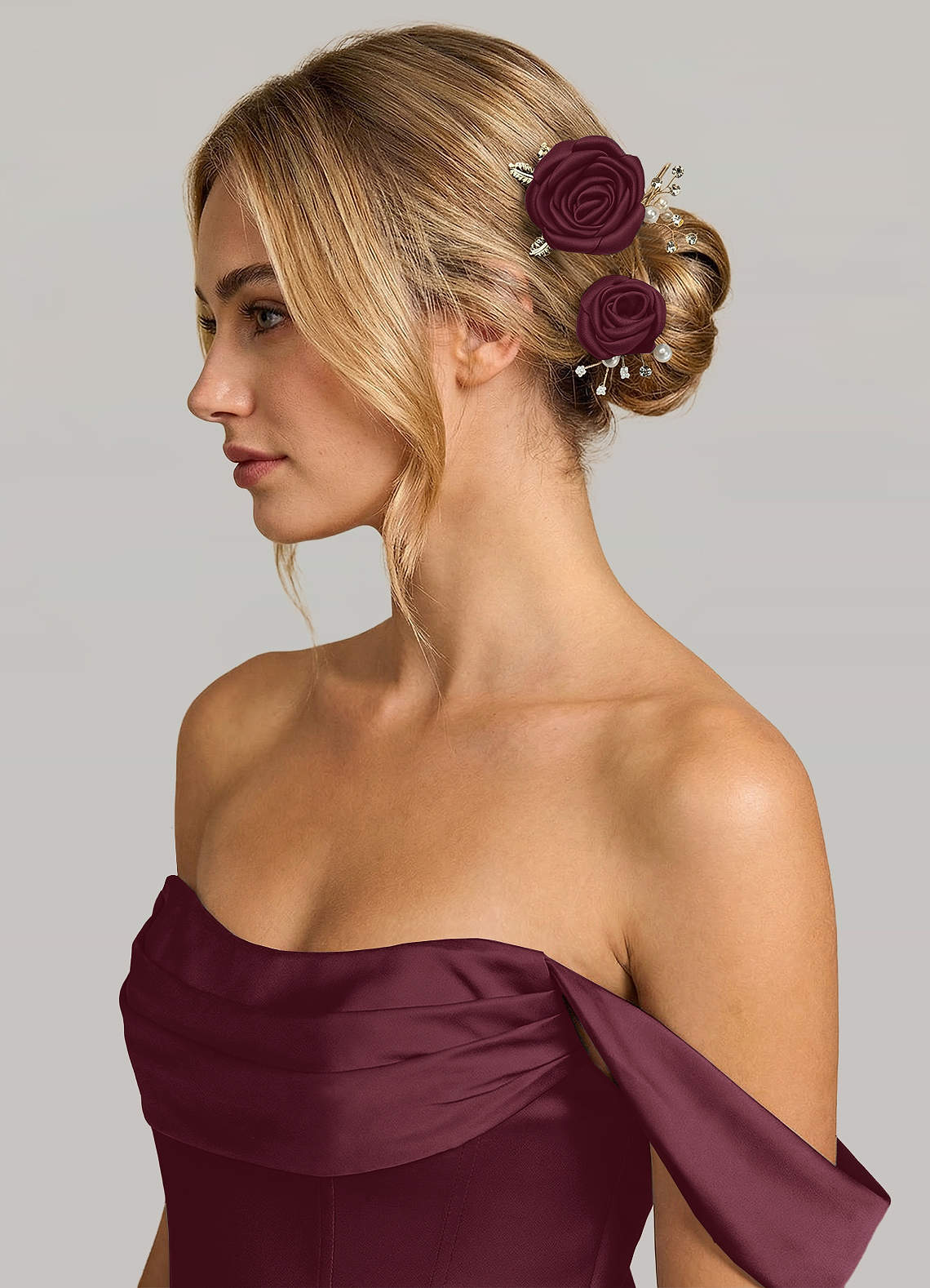 Matching Color Matte Satin Rose Hairpin Set — Cabernet — 图 109/244