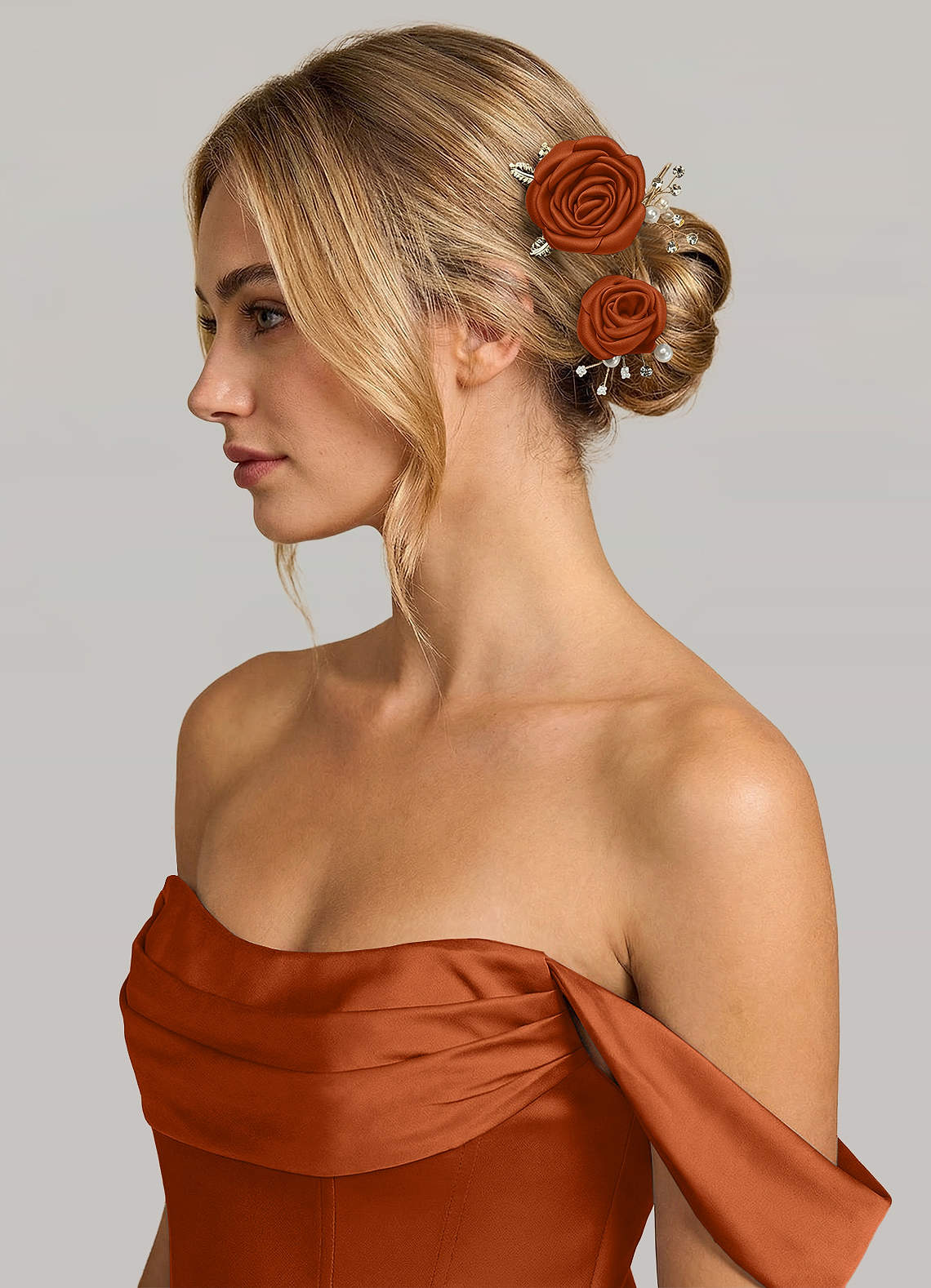 Matching Color Matte Satin Rose Hairpin Set — Burnt Orange — 图 112/244