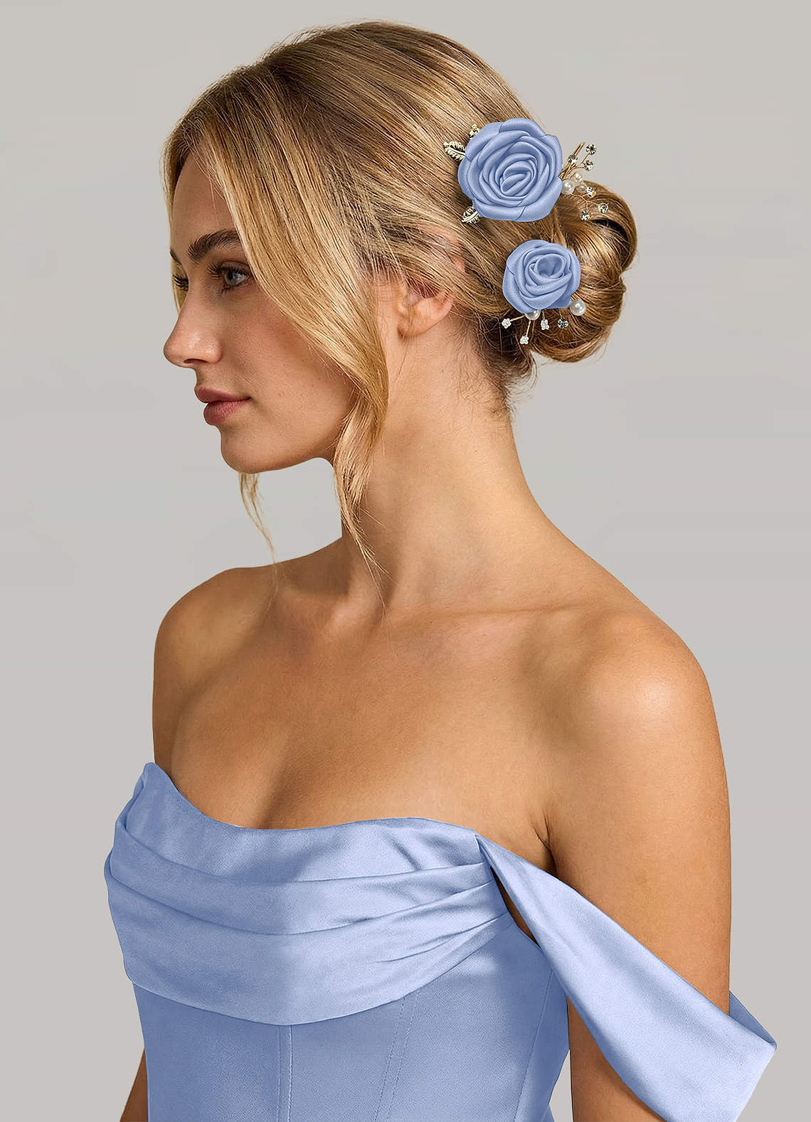 Matching Color Matte Satin Rose Hairpin Set — Ice — 图 121/244