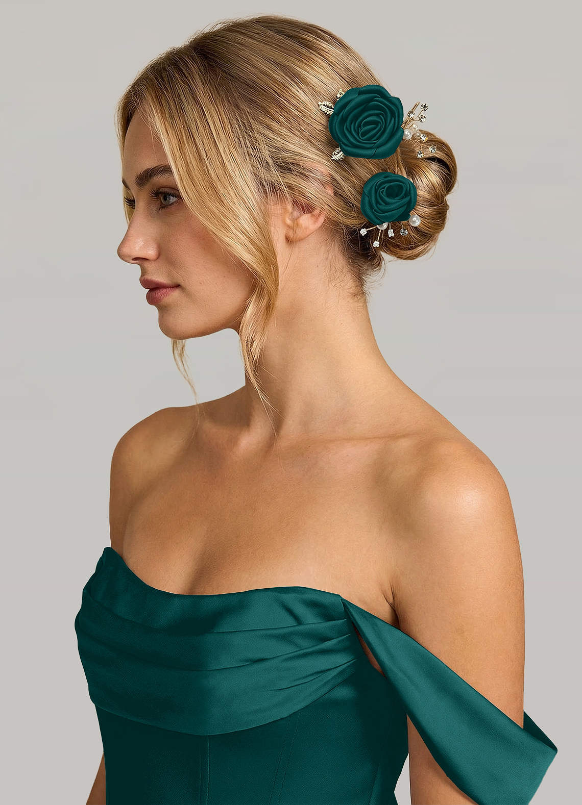 Matching Color Matte Satin Rose Hairpin Set — Peacock — 图 70/244