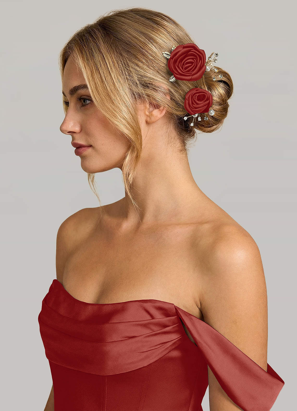 Matching Color Matte Satin Rose Hairpin Set — Terracotta — 图 105/244