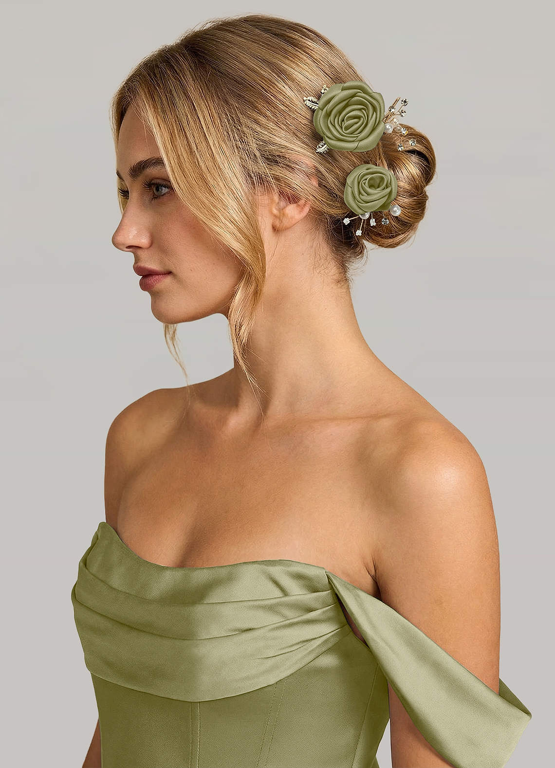 Matching Color Matte Satin Rose Hairpin Set — Moss Green — 图 63/244