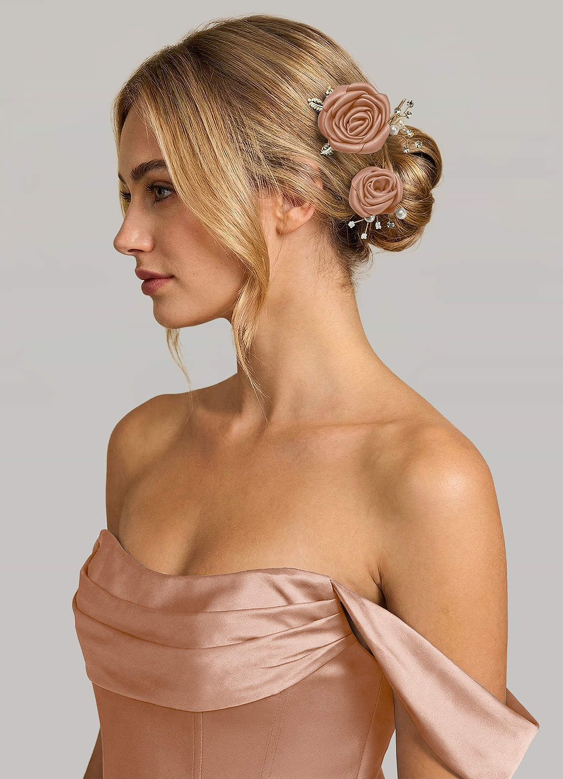 Matching Color Matte Satin Rose Hairpin Set — Champagne Rose — 图 89/244