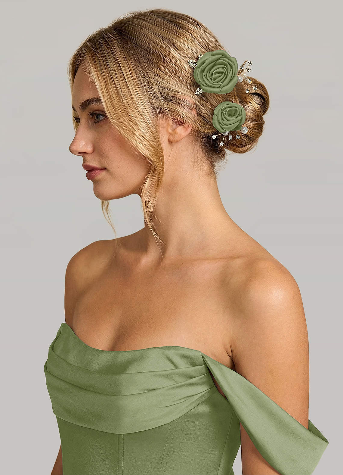 Matching Color Matte Satin Rose Hairpin Set — Pistachio — 图 67/244