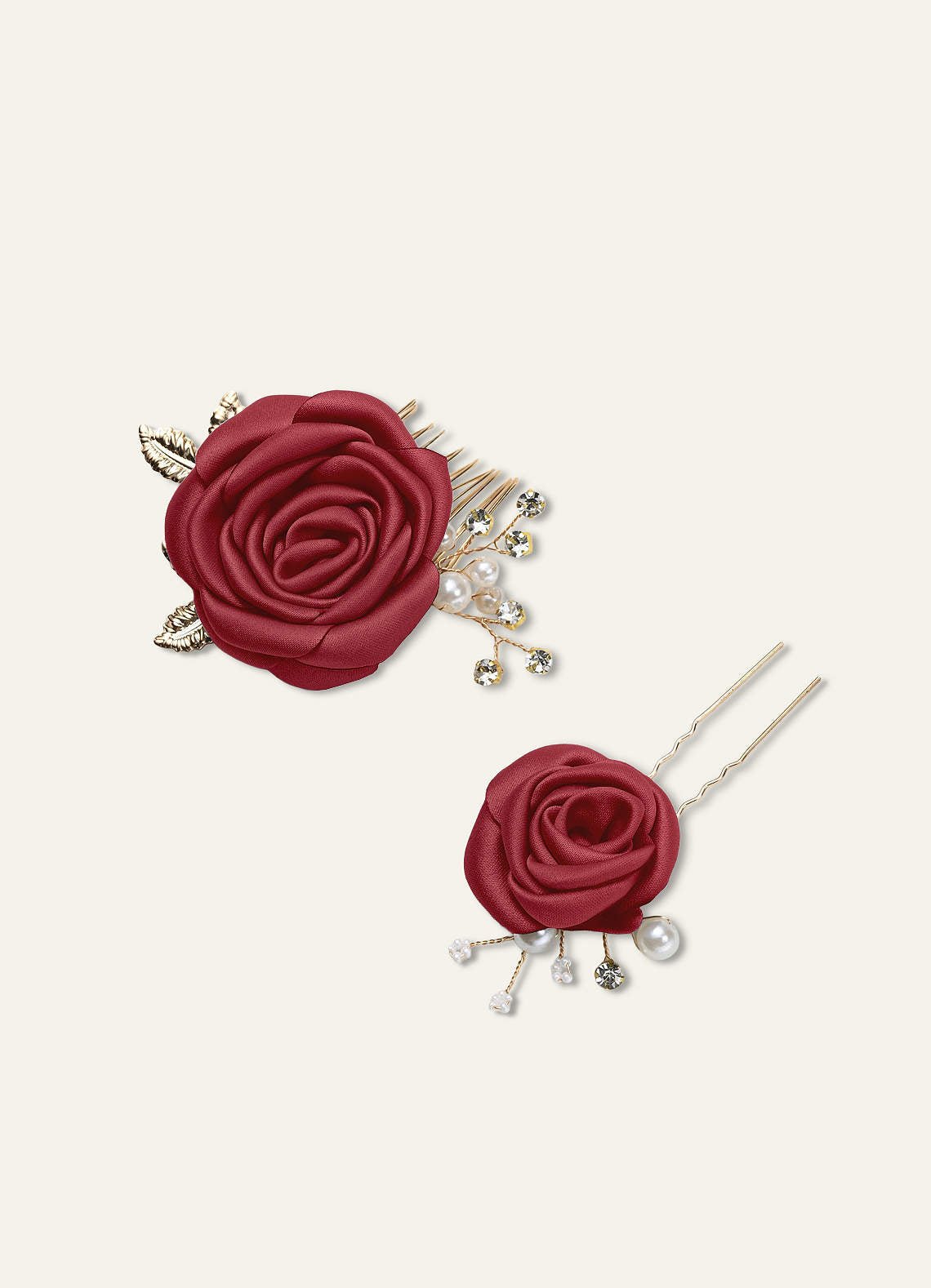 Matching Color Matte Satin Rose Hairpin Set — Pomegranate — 图 61/244