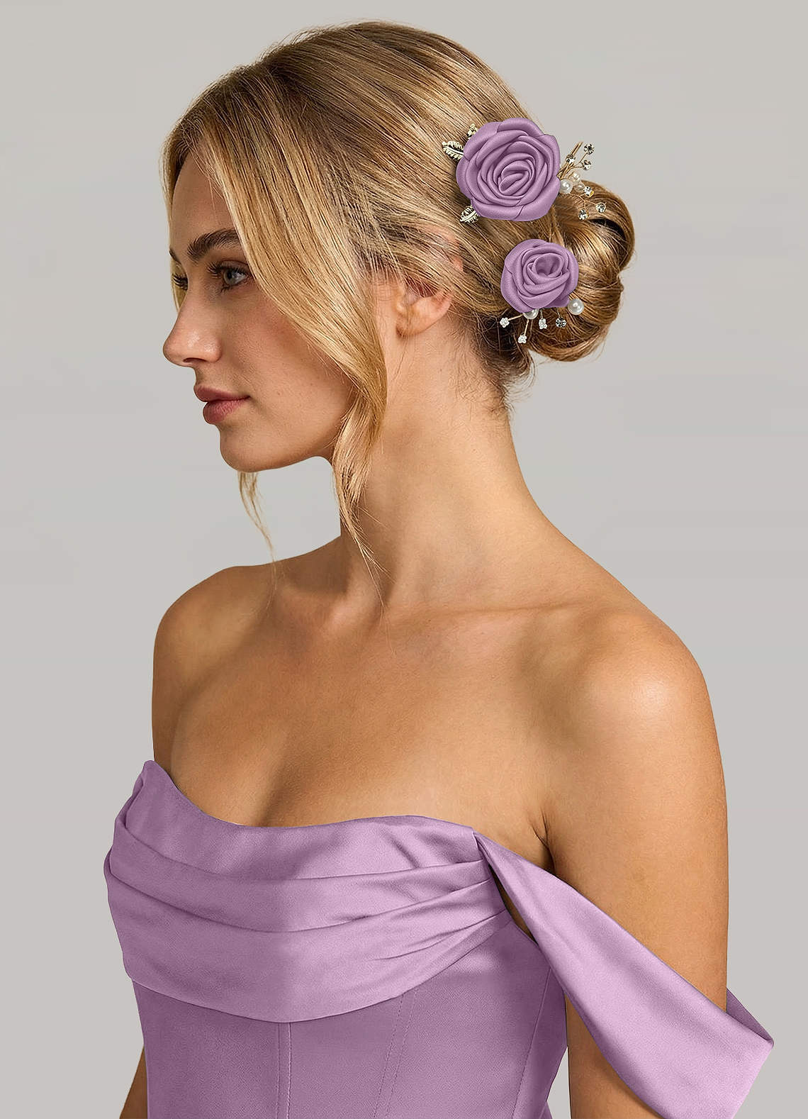 Matching Color Matte Satin Rose Hairpin Set — Wisteria — 图 95/244