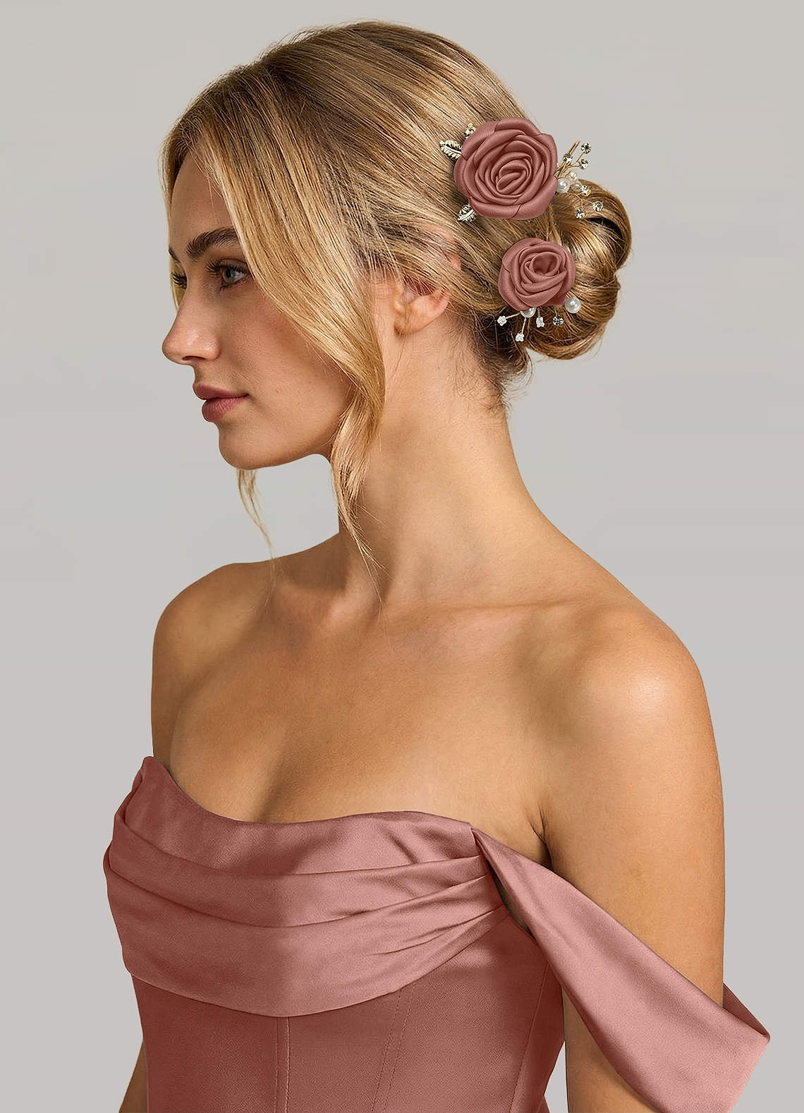 Matching Color Matte Satin Rose Hairpin Set — Cedar Rose — 图 91/244