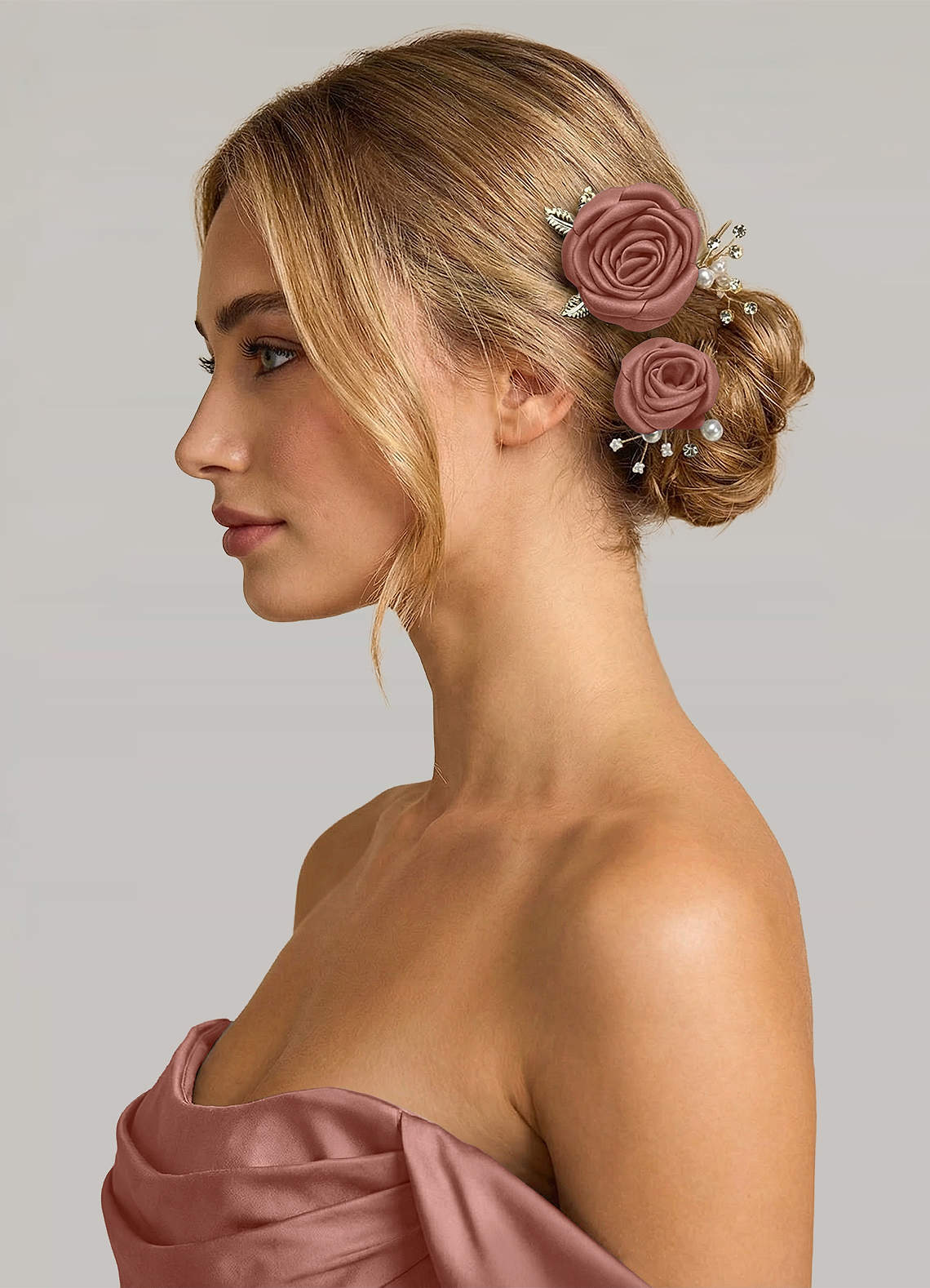 Matching Color Matte Satin Rose Hairpin Set — Cedar Rose — 图 213/244