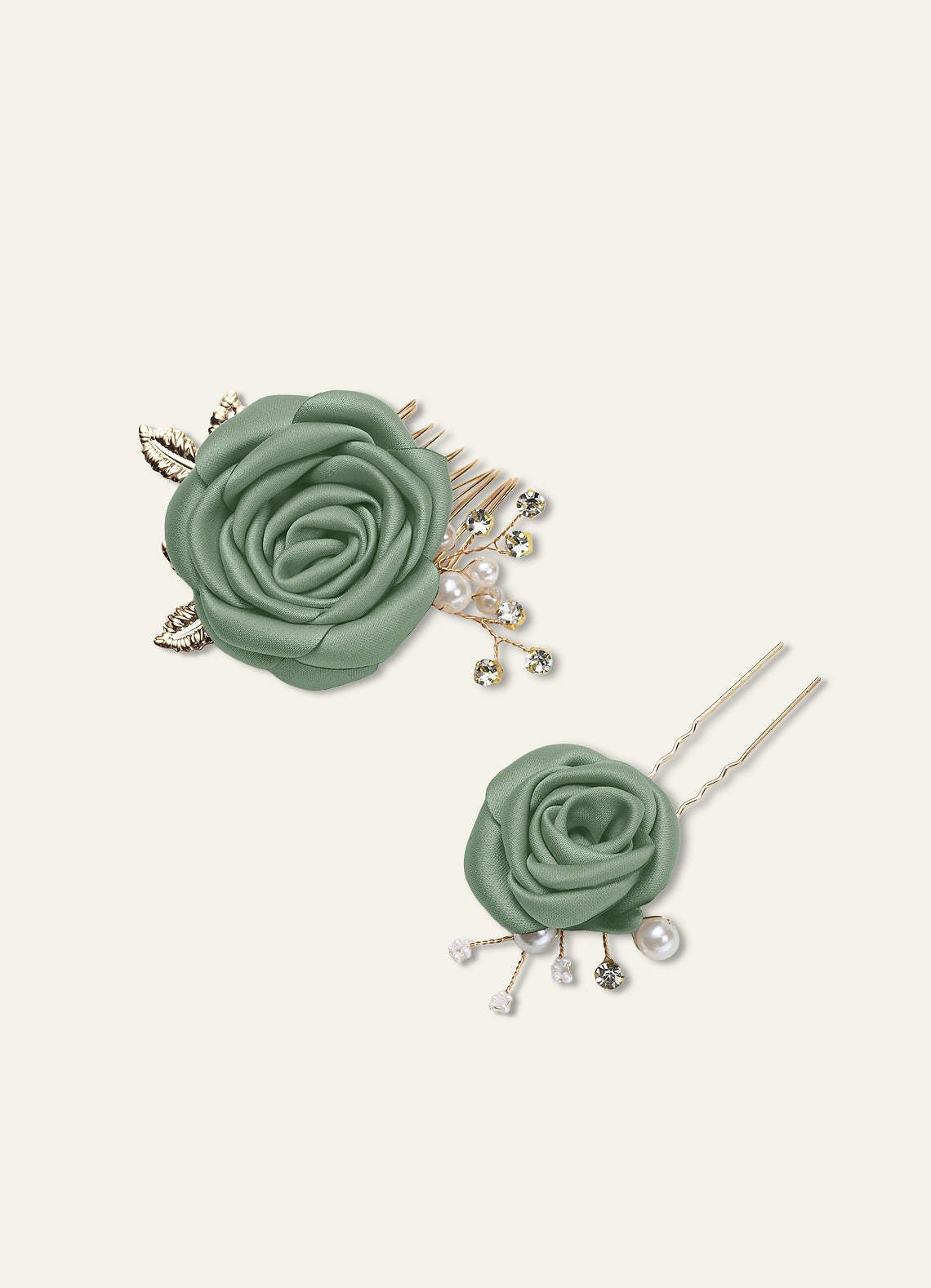 Matching Color Matte Satin Rose Hairpin Set — matcha — 图 4/244