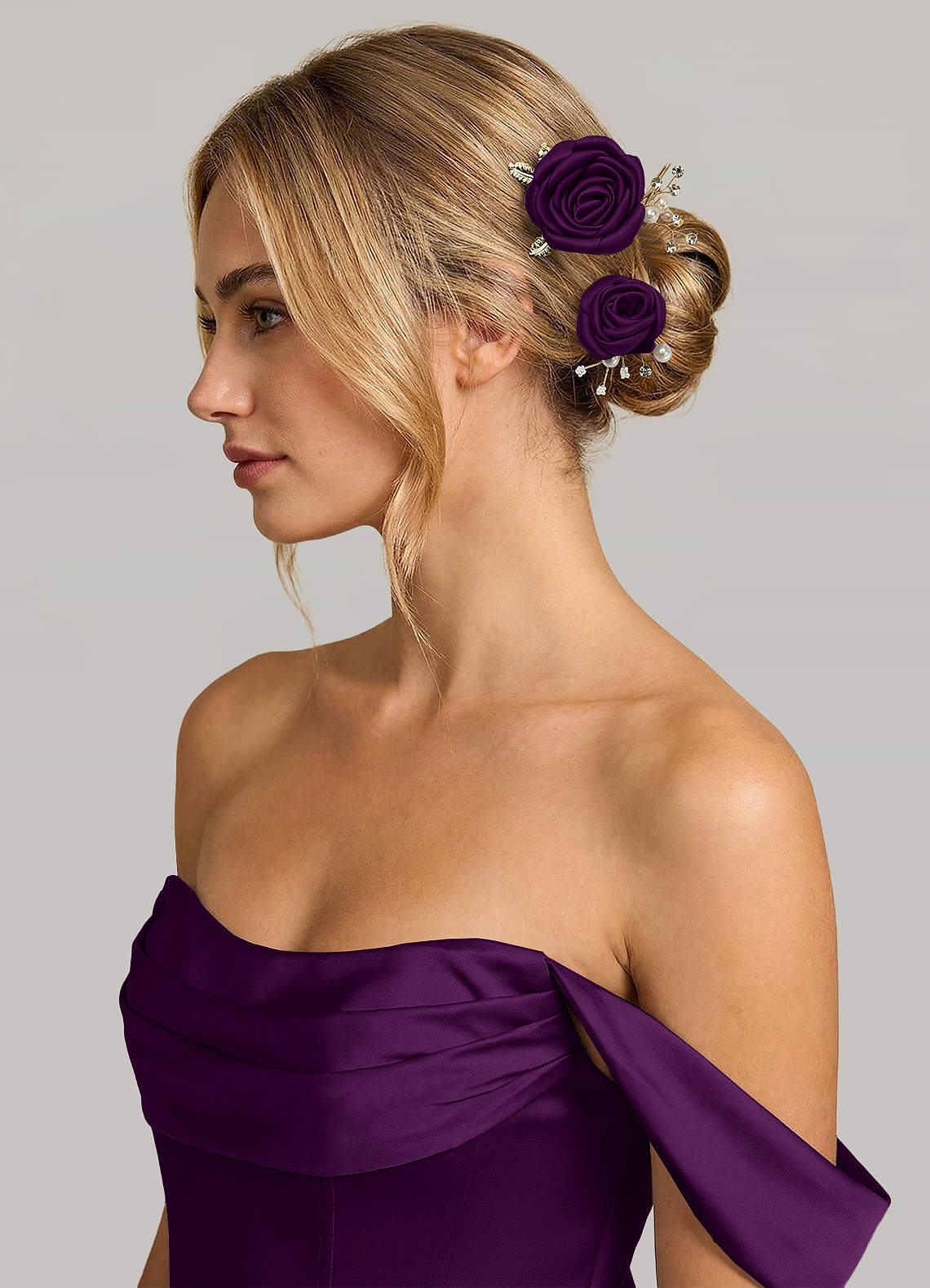 Matching Color Matte Satin Rose Hairpin Set — Grape — 图 101/244