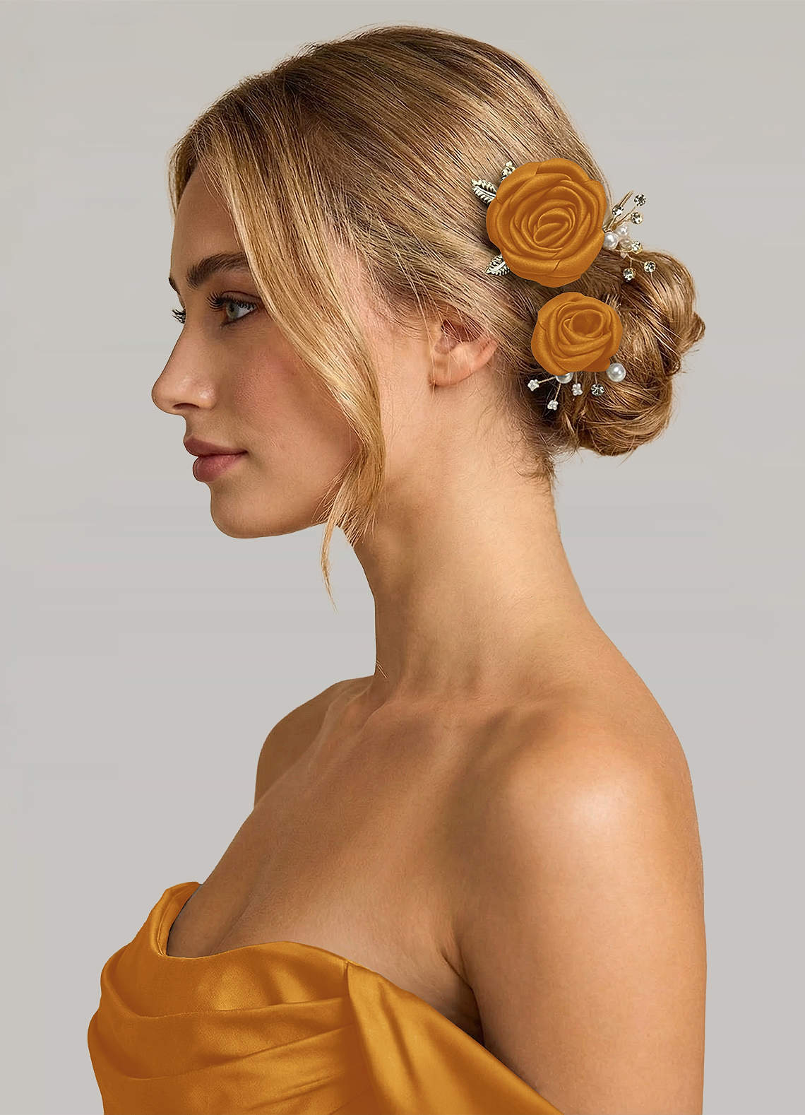 Matching Color Matte Satin Rose Hairpin Set — butterscotch — 图 238/244