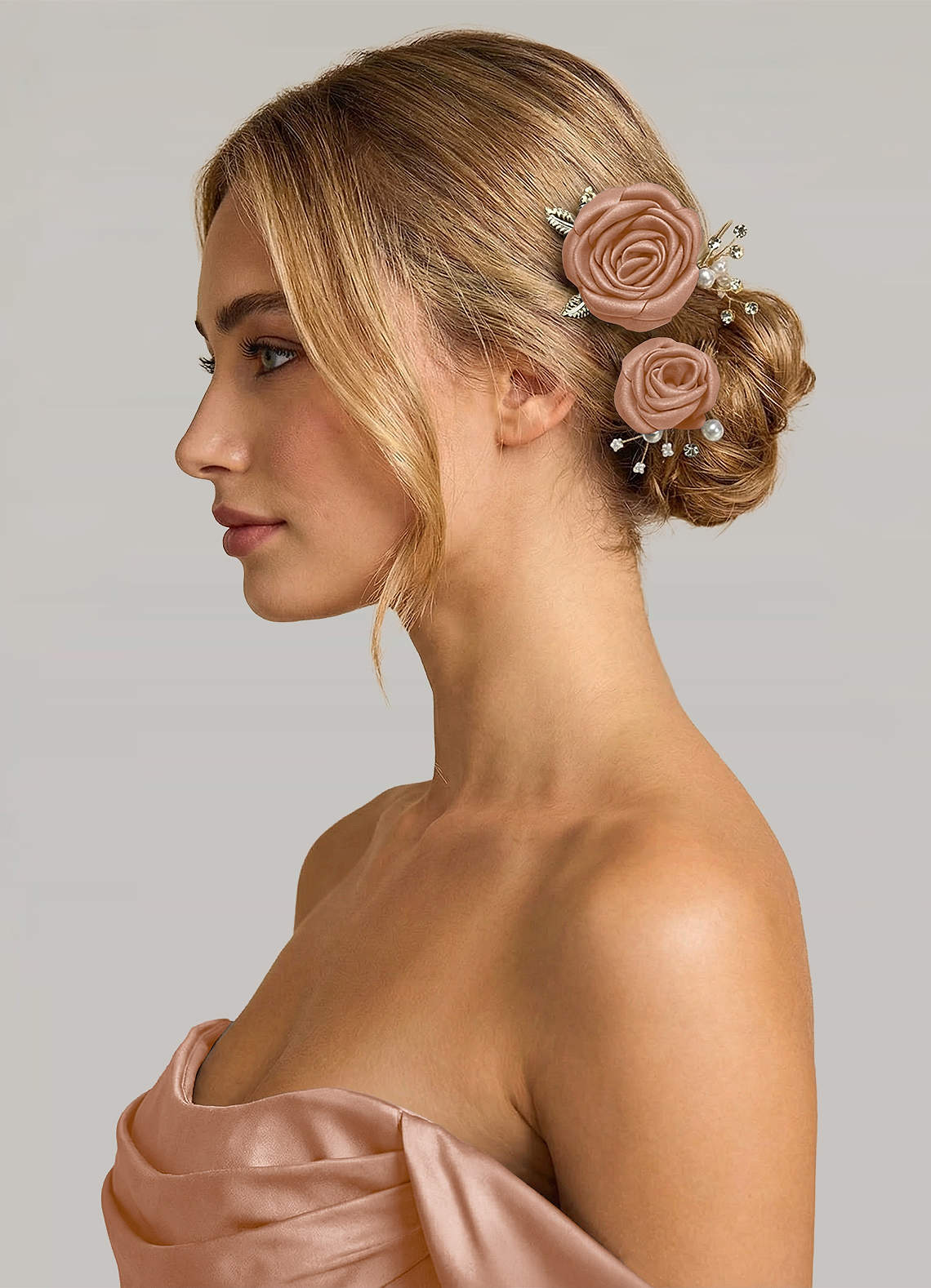 Matching Color Matte Satin Rose Hairpin Set — Champagne Rose — 图 211/244